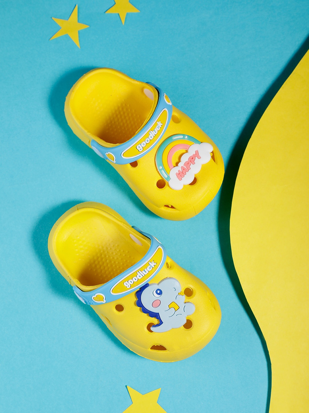 

PASSION PETALS Kids Rainbow & Dino Embossed Lightweight Clogs, Yellow