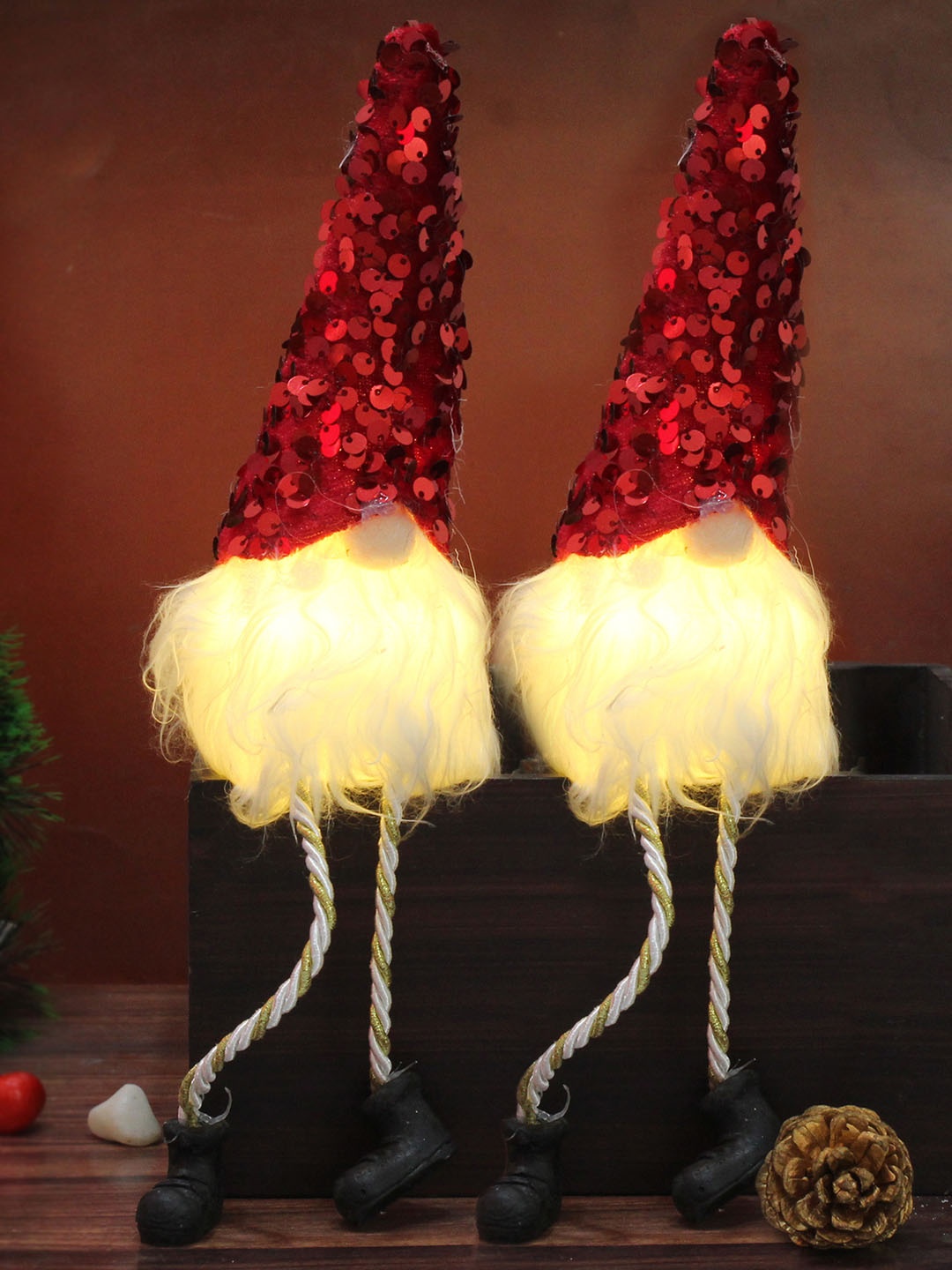 

TIED RIBBONS Red & White 2Pcs Christmas Santa Claus Led Light Showpiece