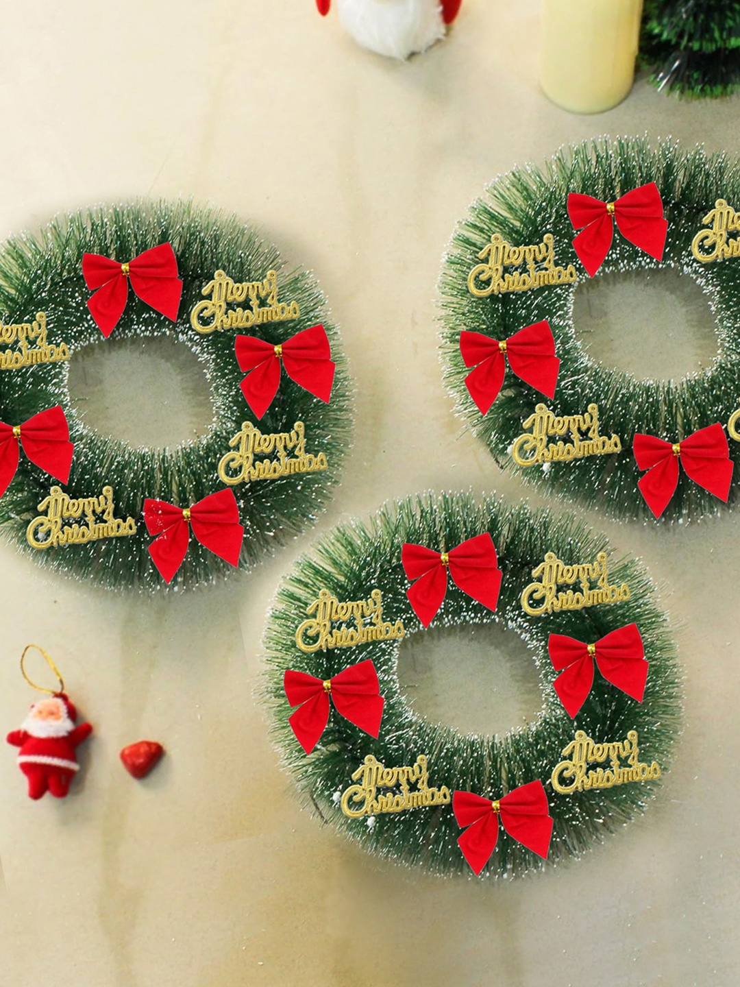 

TIED RIBBONS Green 3PCs Christmas Tree Festive Decor Wall Door Hanging