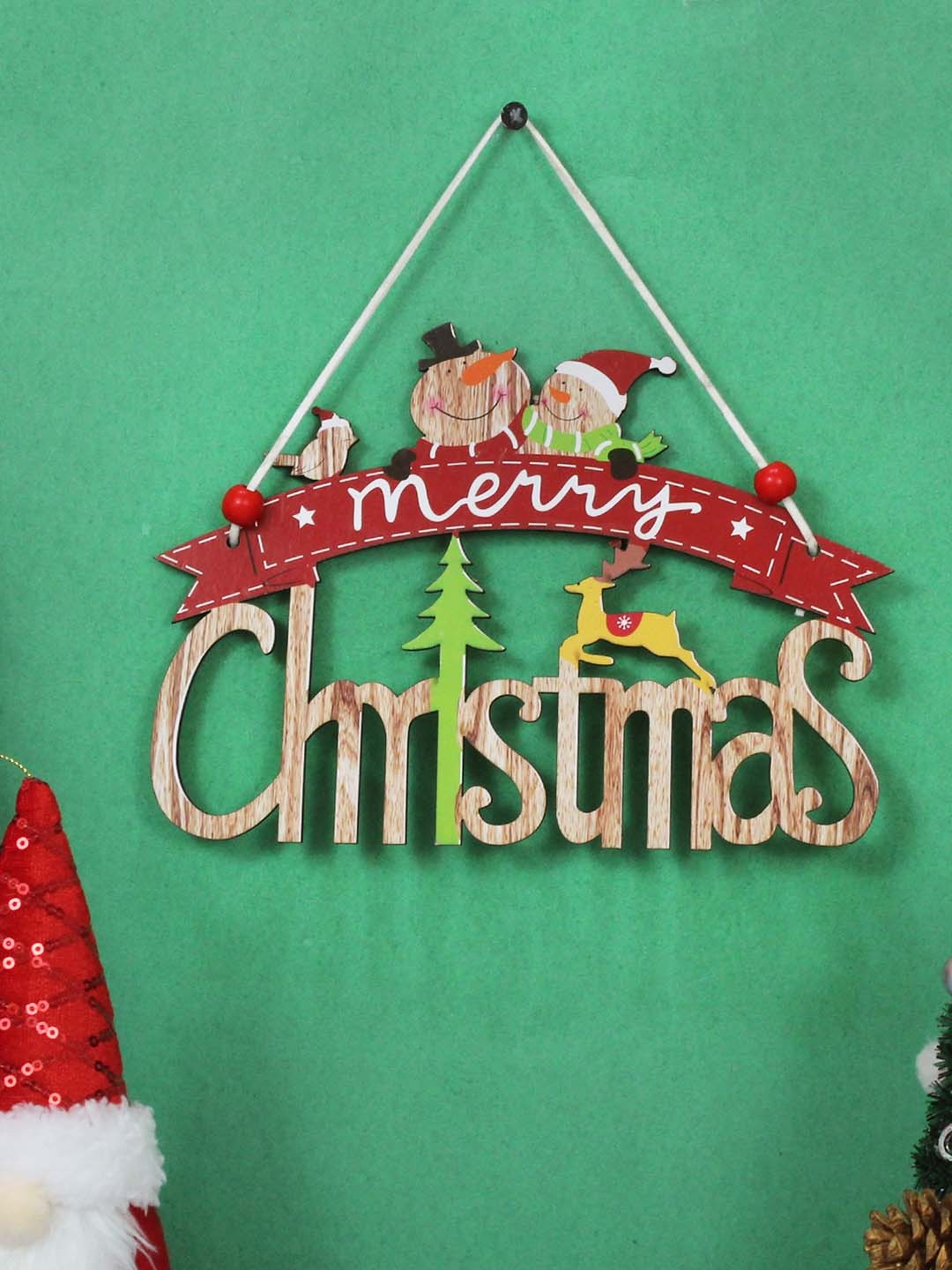 

TIED RIBBONS Red & Beige Christmas Hanging Tag