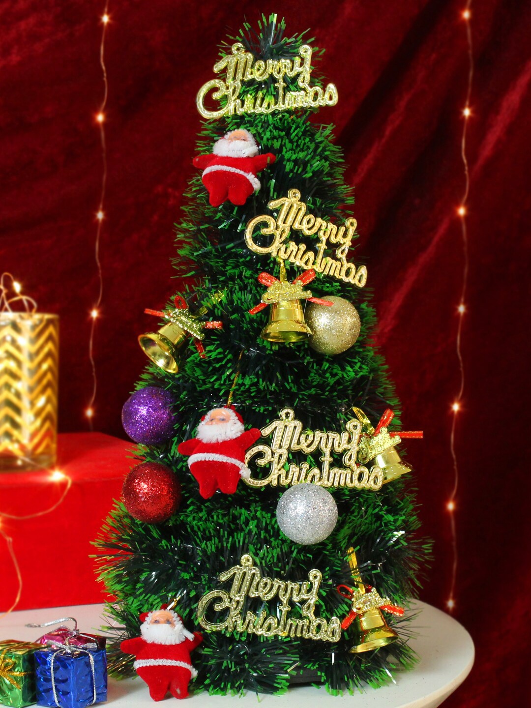

TIED RIBBONS Green & Red Textured Artificial Christmas Tree With 54 Hanging Props