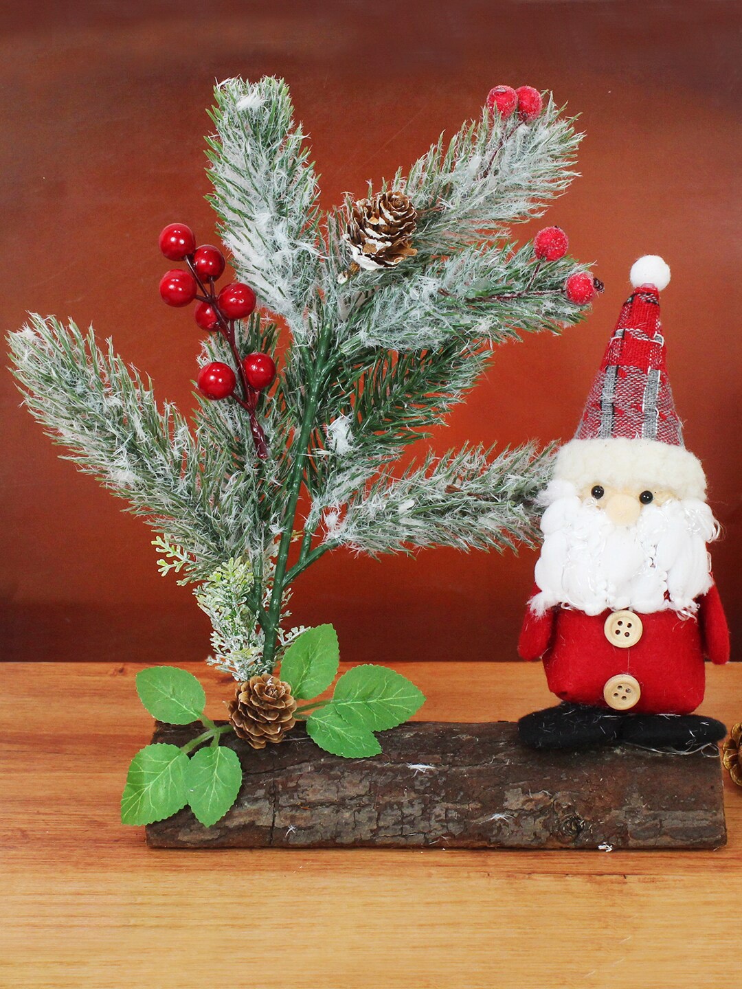 

TIED RIBBONS Green & Red Table Top Tree with Santa Claus Showpiece