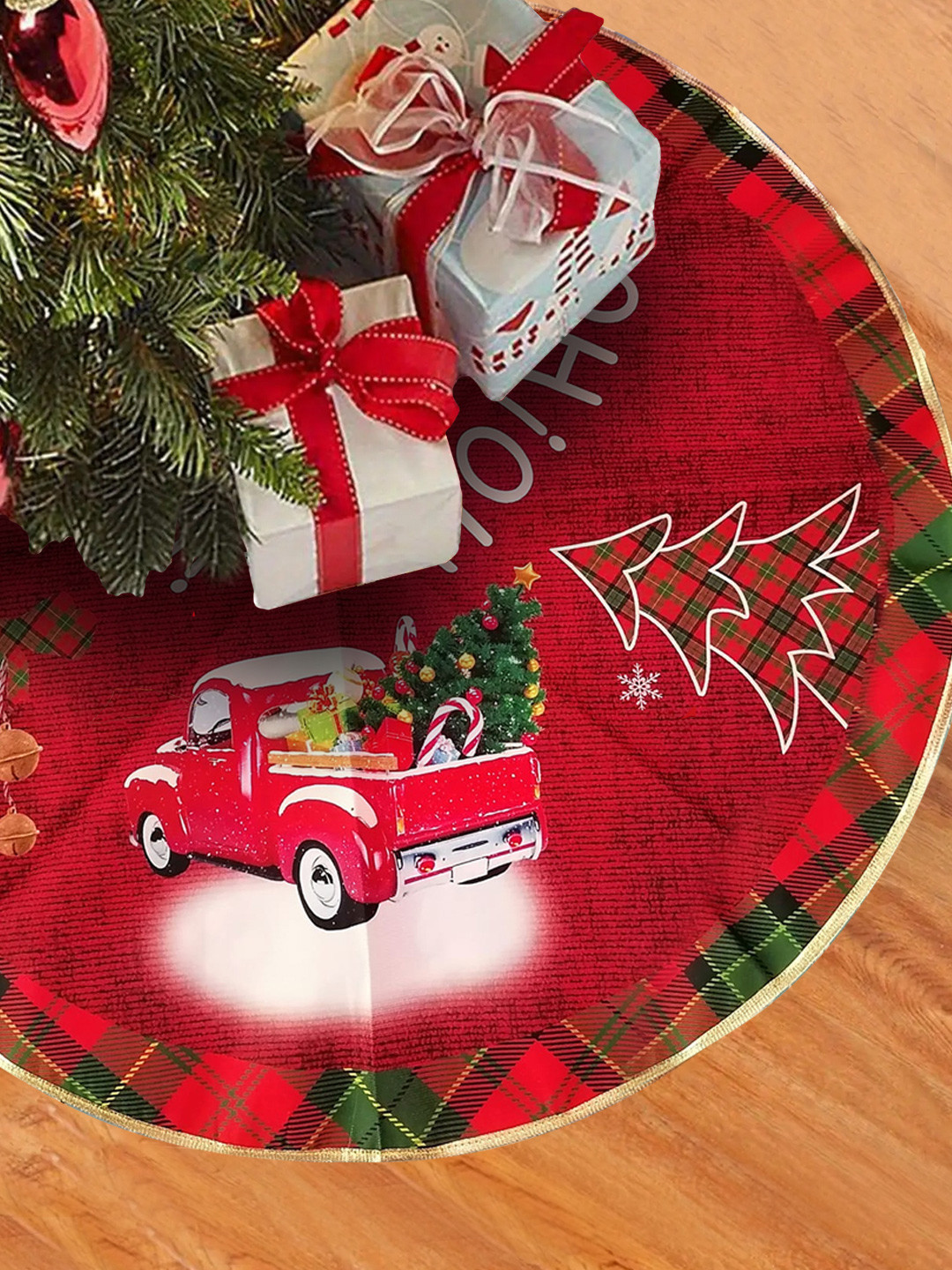 

TIED RIBBONS Red & Green Fabric Double Layered Burlap Xmas Base Mat