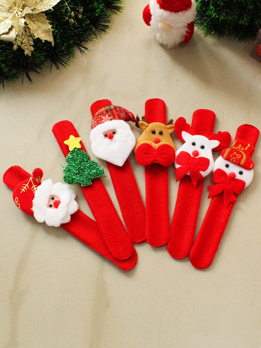 

TIED RIBBONS Red & White Set Of 6 Christmas Slap Wristbands Bracelets