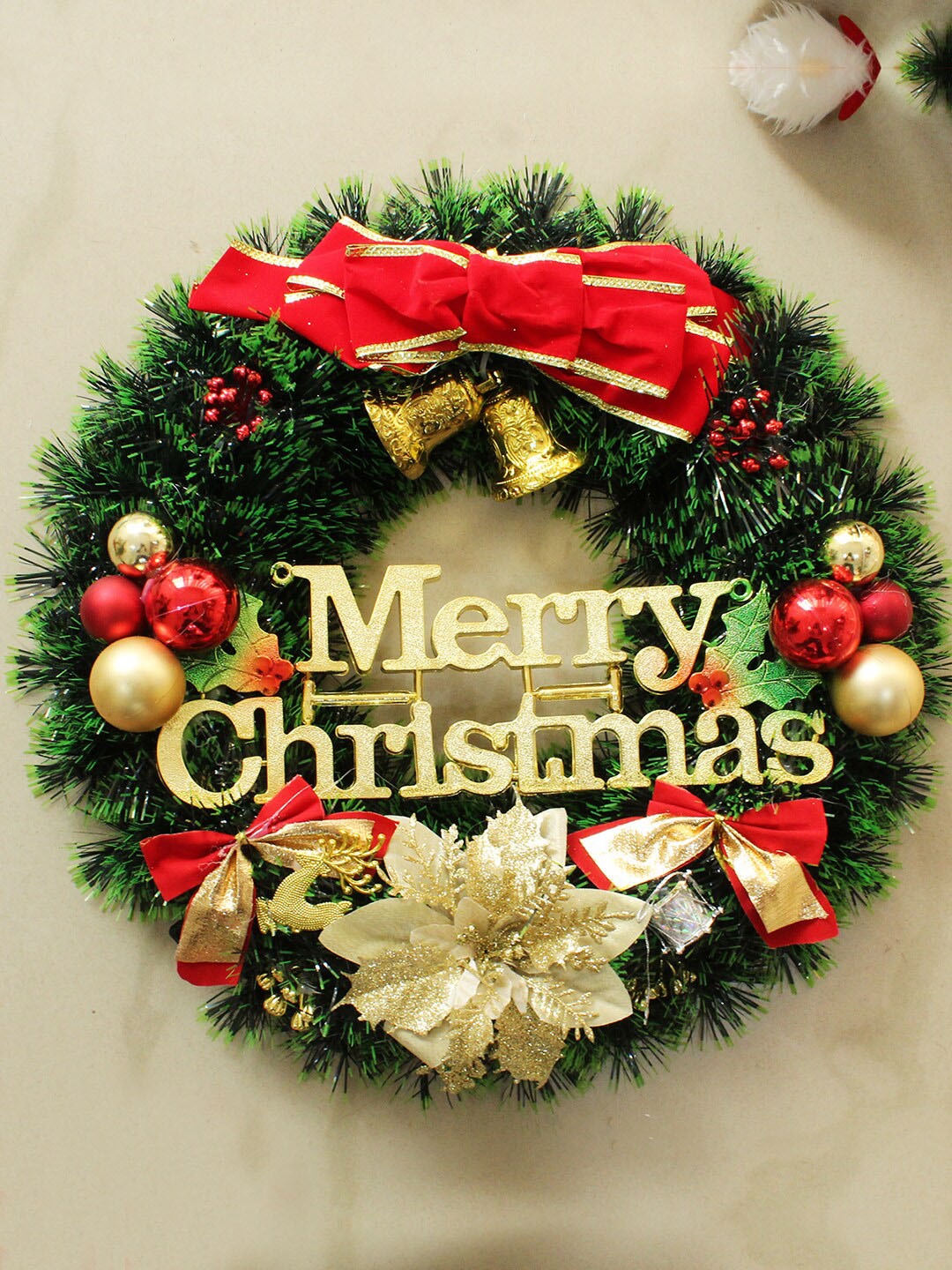 

TIED RIBBONS Green & Red Christmas Wall Door Hanging Decoration