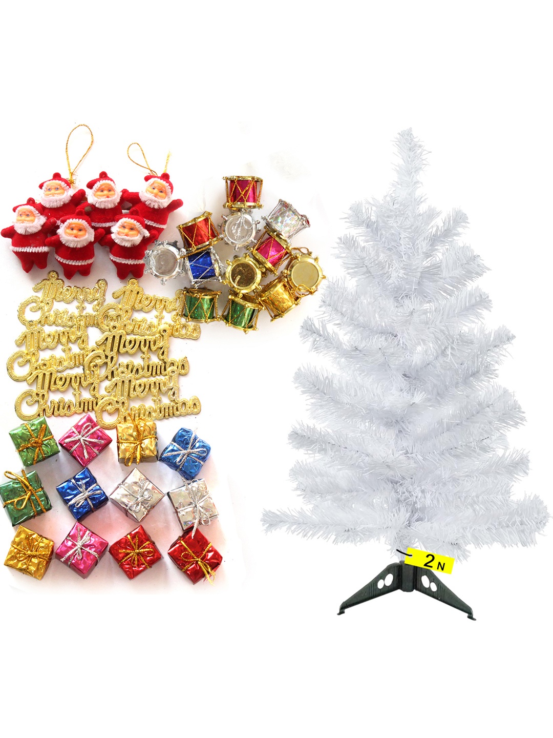 

TIED RIBBONS White & Red Textured Tree With 54 Decoration Hanging Ornaments Props