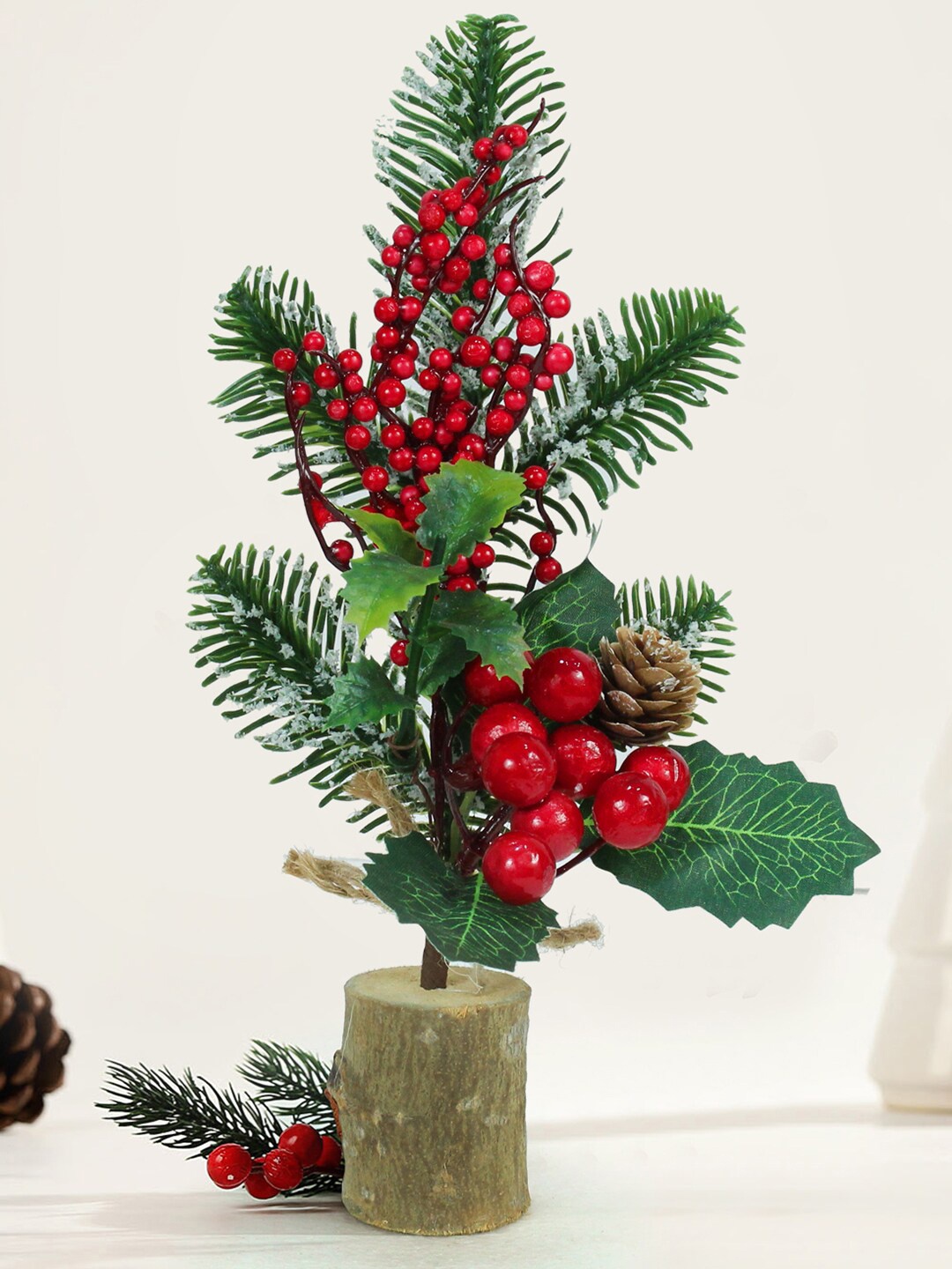 

TIED RIBBONS Red & Green Christmas Table Tree with Berries