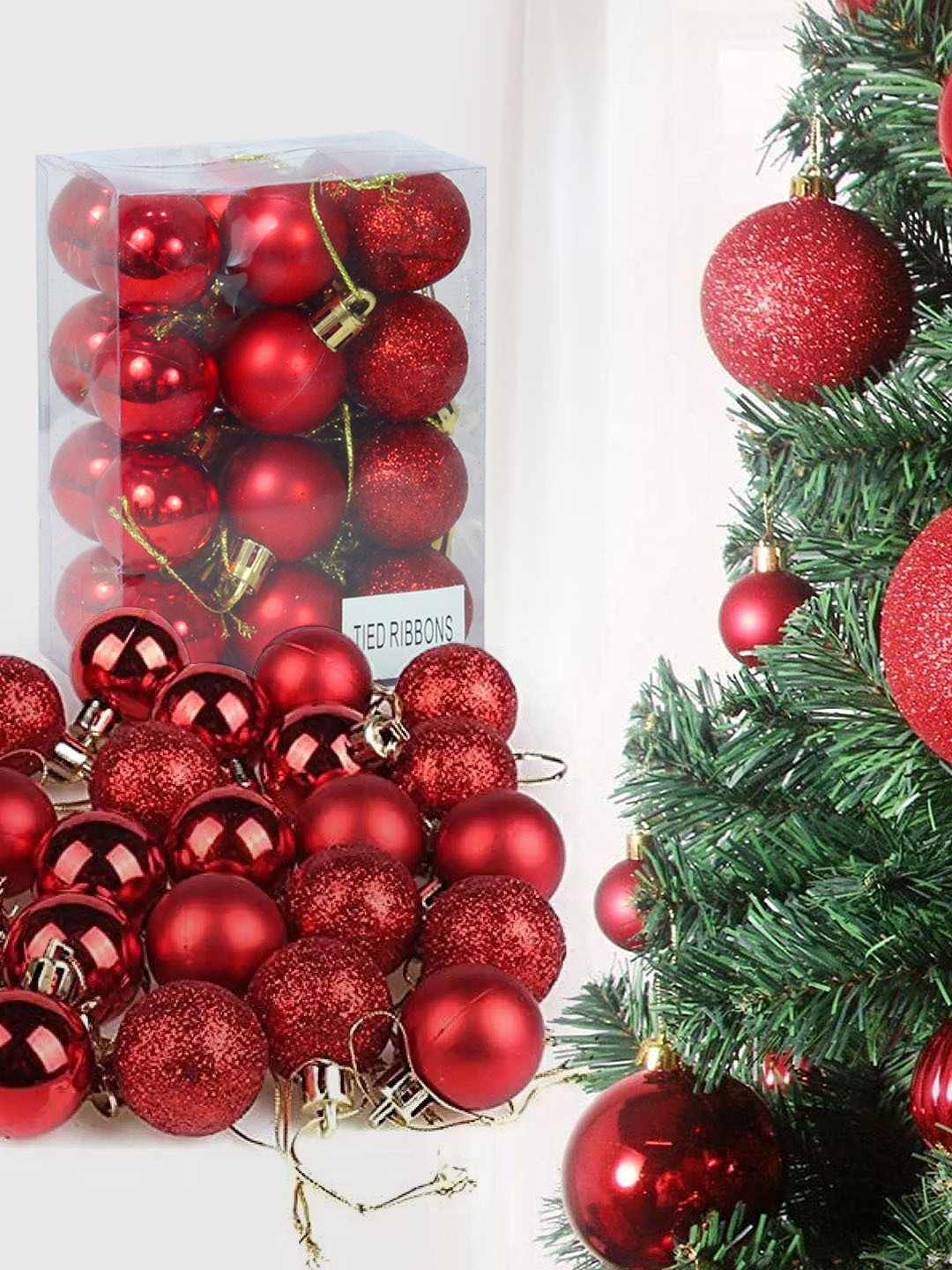 

TIED RIBBONS Red & Green 24 Pieces Tree Hanging Balls