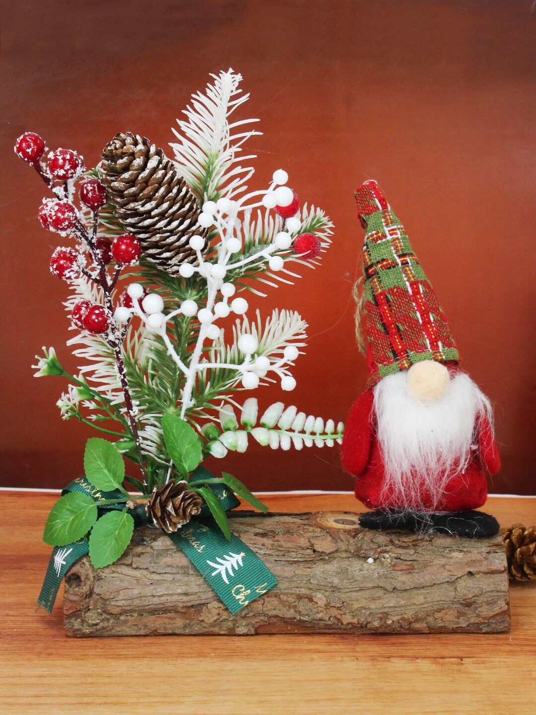 

TIED RIBBONS Red & Green Christmas Table Top Tree with Santa Claus Showpiece