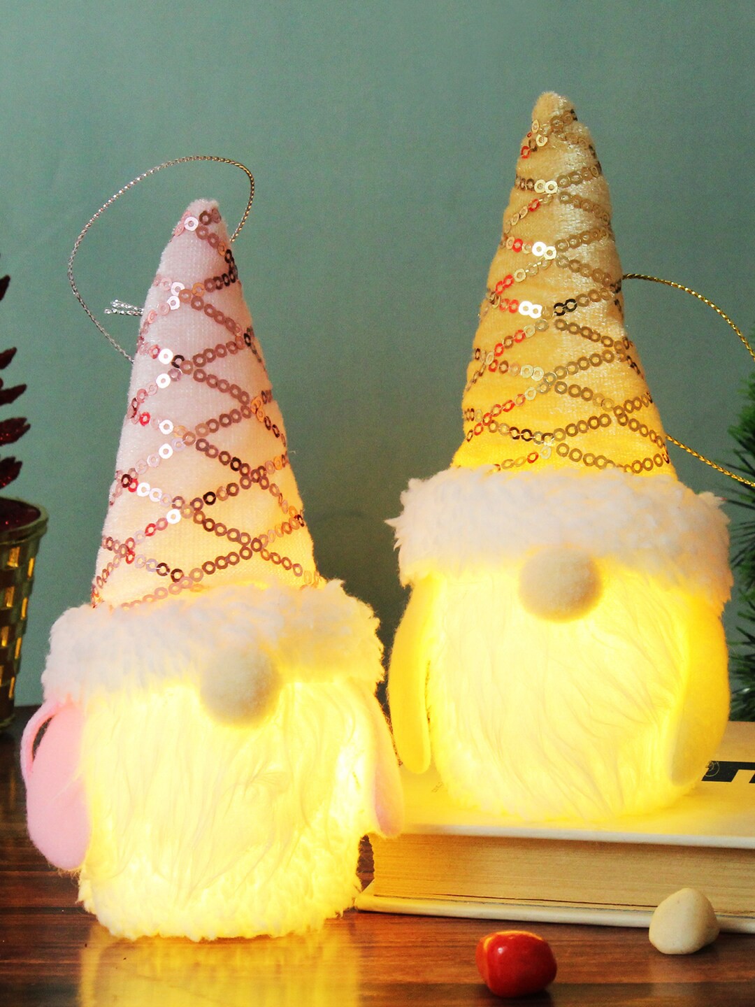 

TIED RIBBONS Yellow 2 Pieces Led Light Santa Claus Showpiece Xmas Gifts