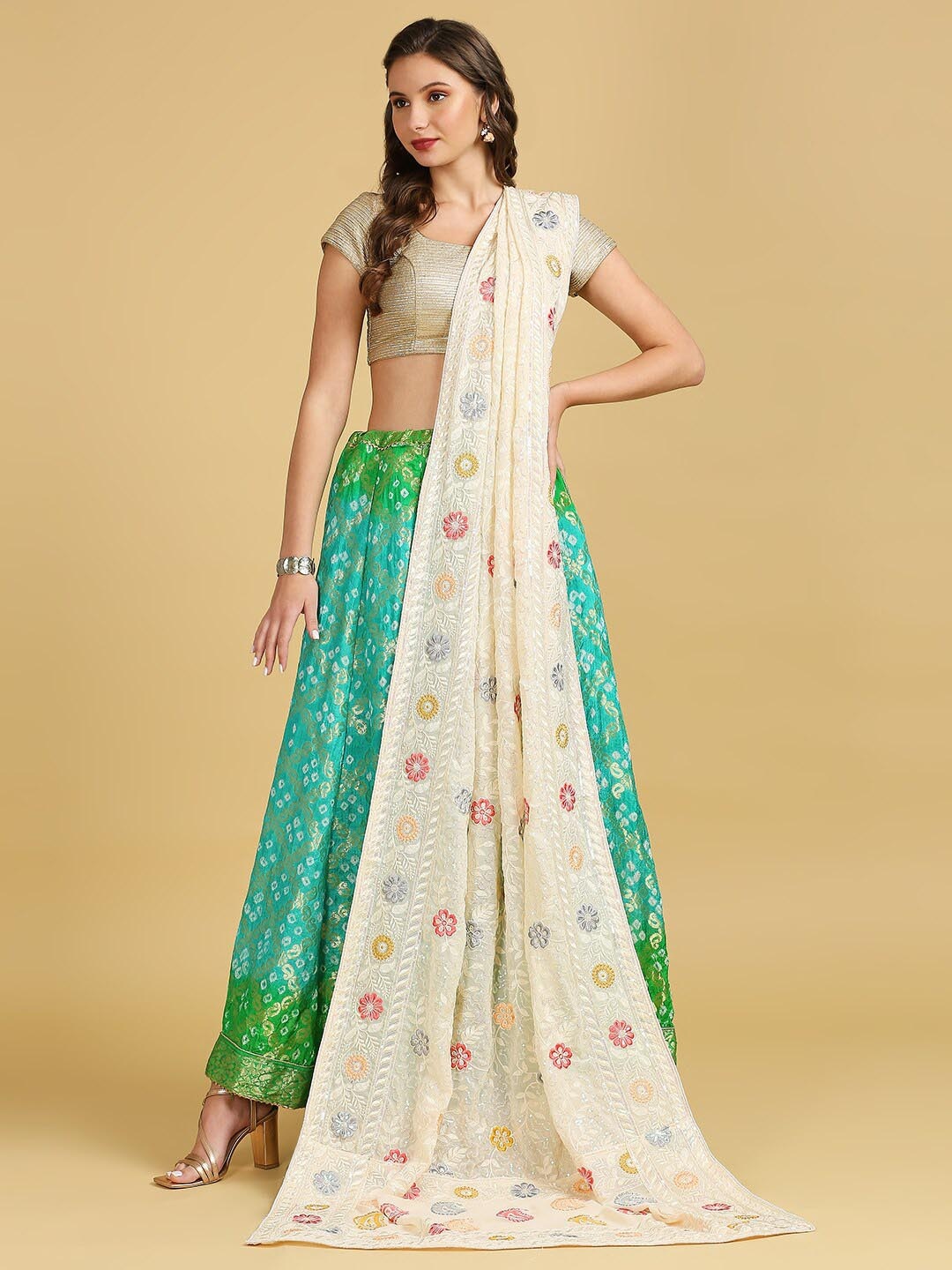 

Dupatta Bazaar Ethnic Motifs Embroidered Sequinned Dupatta, Cream