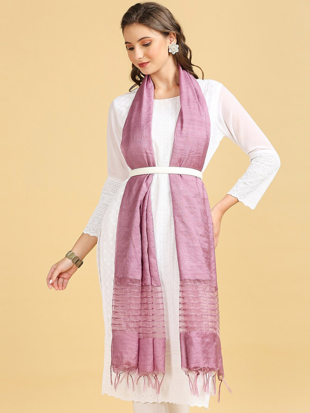 

Dupatta Bazaar Woven Design Cotton Silk Dupatta with Sequin, Mauve