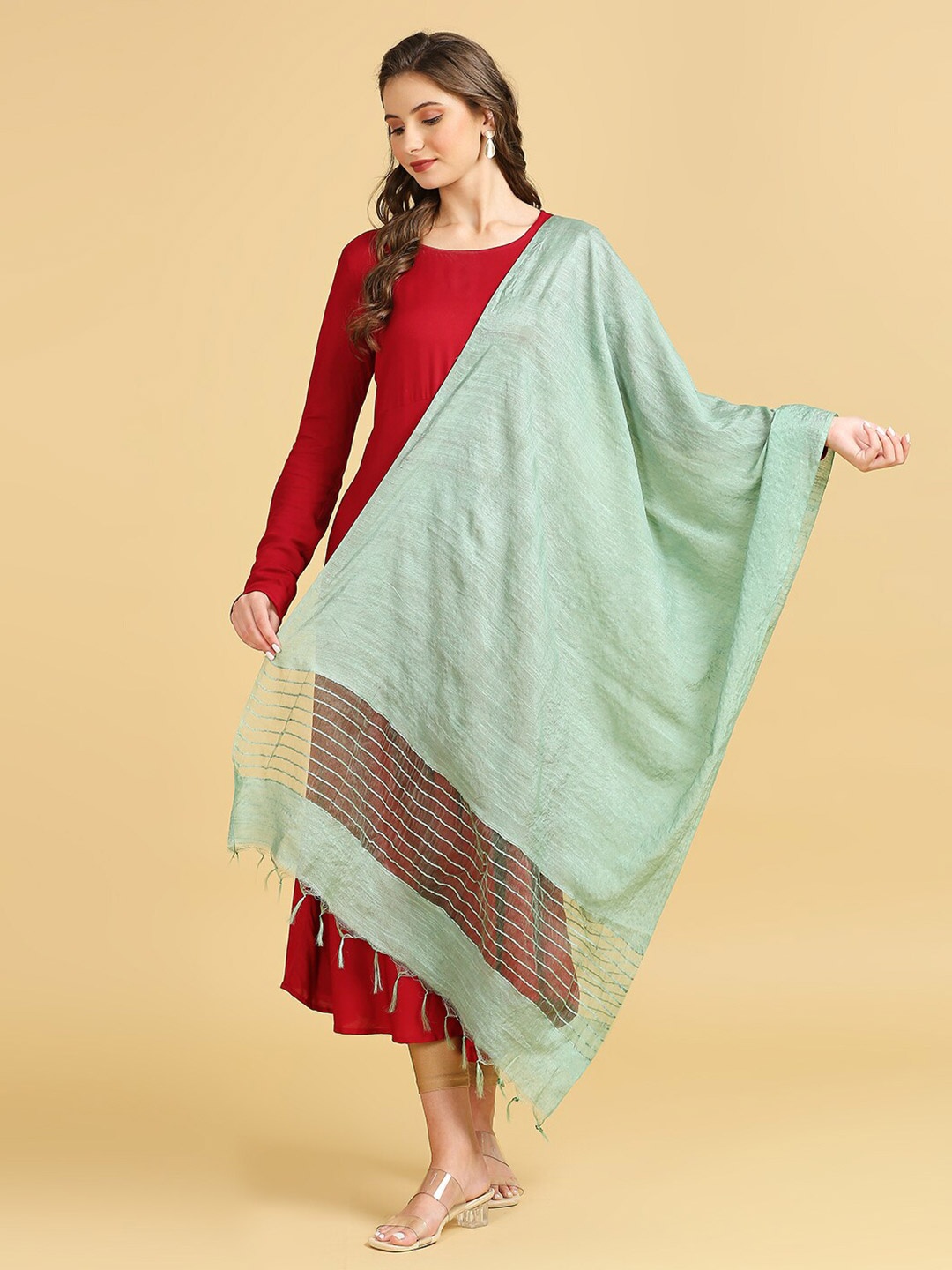 

Dupatta Bazaar Cotton Silk Sequinned Dupatta, Green
