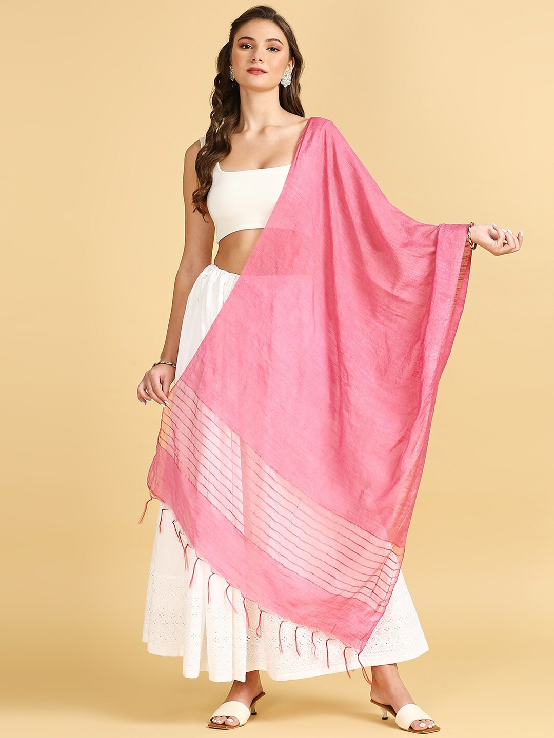 

Dupatta Bazaar Sequinned Cotton Silk Dupatta, Rose