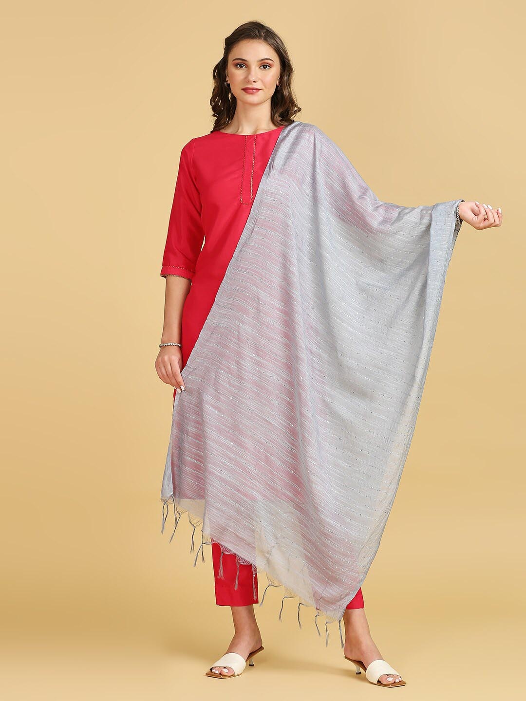 

Dupatta Bazaar Woven Design Cotton Silk Dupatta with Sequin, Grey