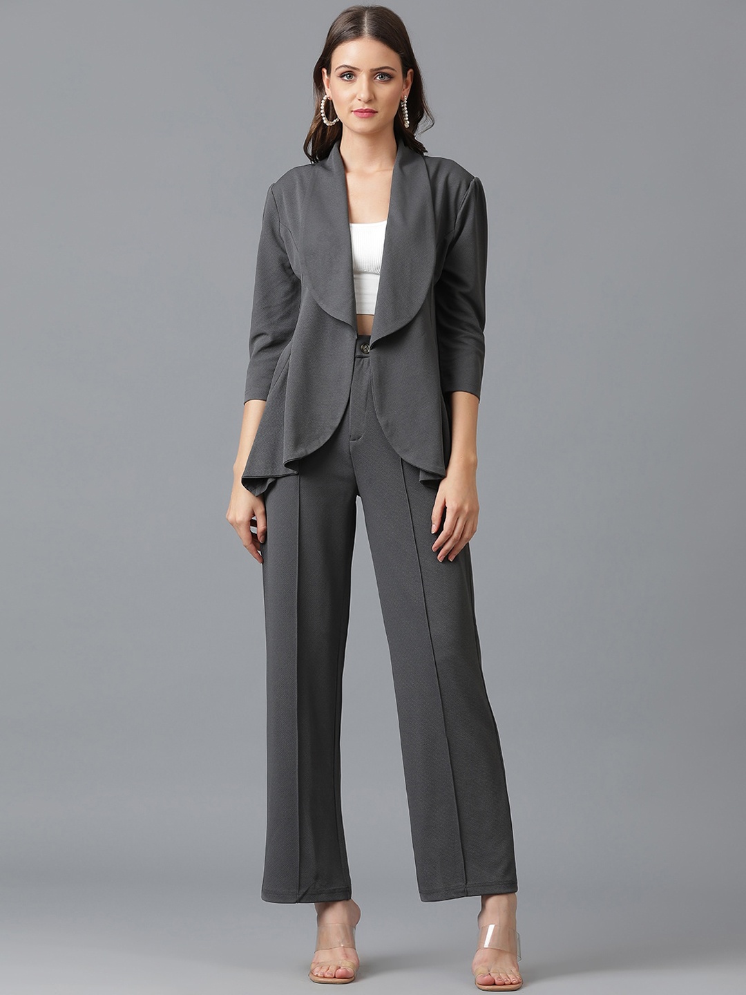 

KOTTY BIZwear Shawl Neck Coat With Trouser, Grey