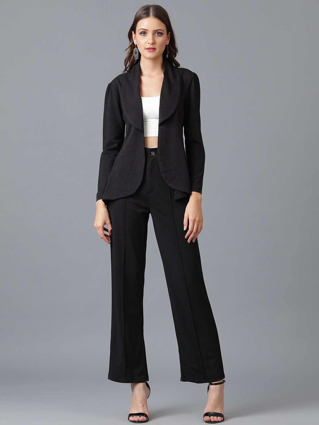 

KOTTY BIZwear Black Shawl Neck Coat With Trousers