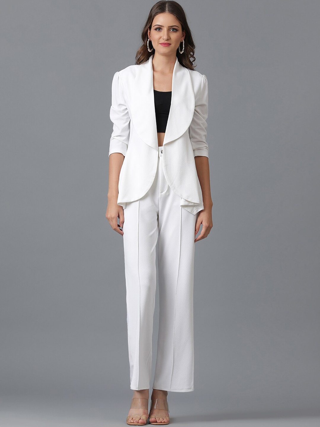 

Kotty White Shawl Neck Coat With Trousers