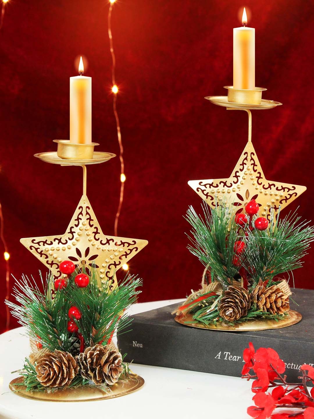 

TIED RIBBONS Gold Toned 2 pieces Christmas Tealight Metal Candle Holders