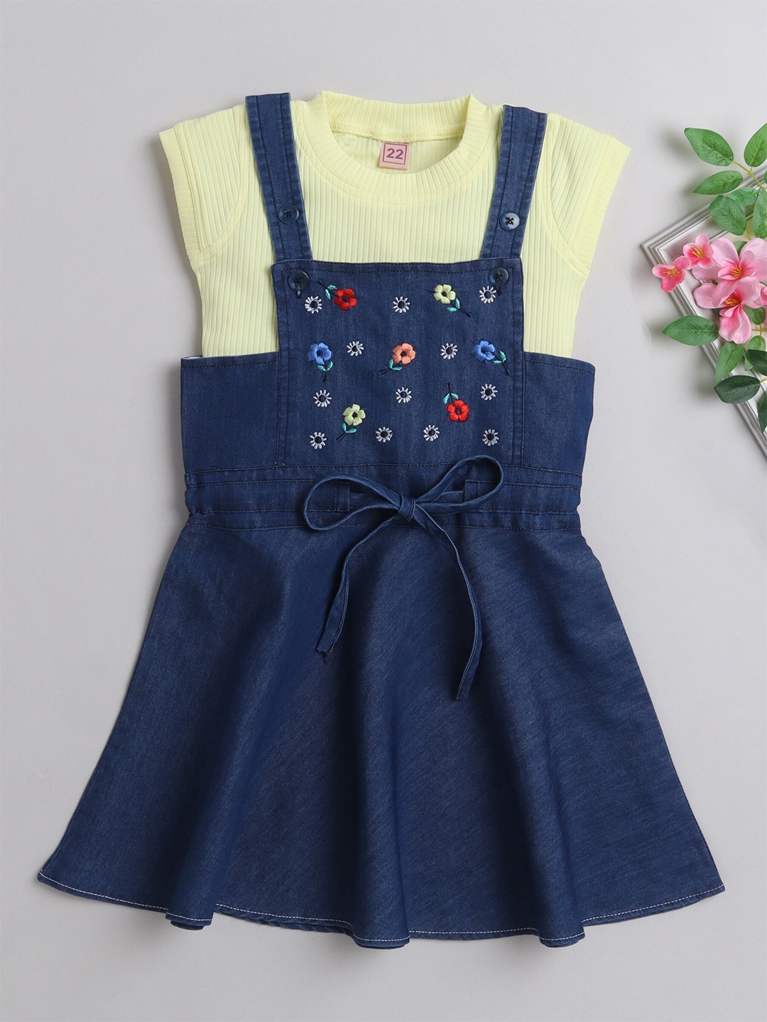 

The Magic Wand Girls Cotton Pinafore Dress With T-Shirt, Yellow