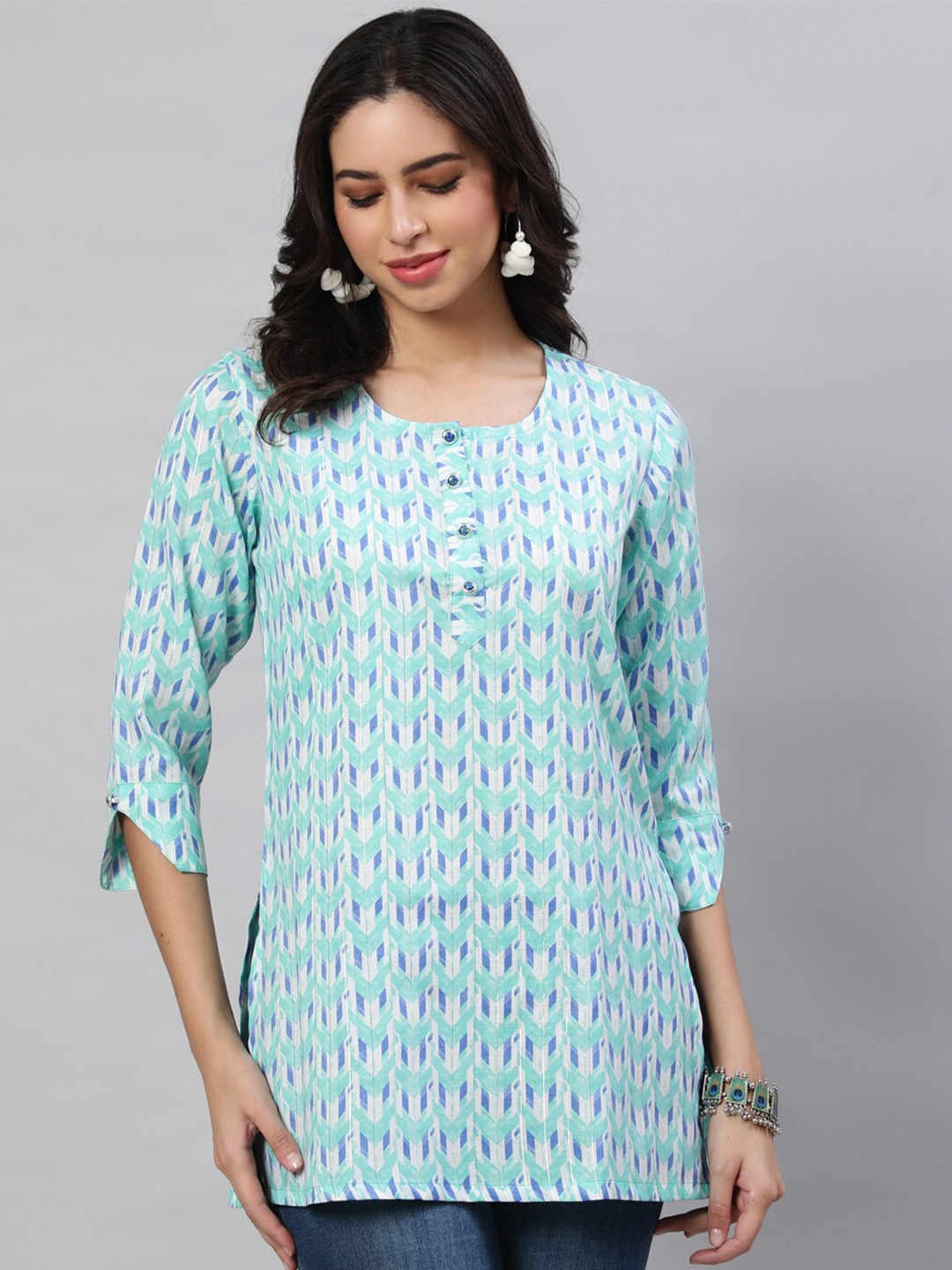 

AKIMIA Geometric Printed Pure Cotton Straight Kurti, Navy blue