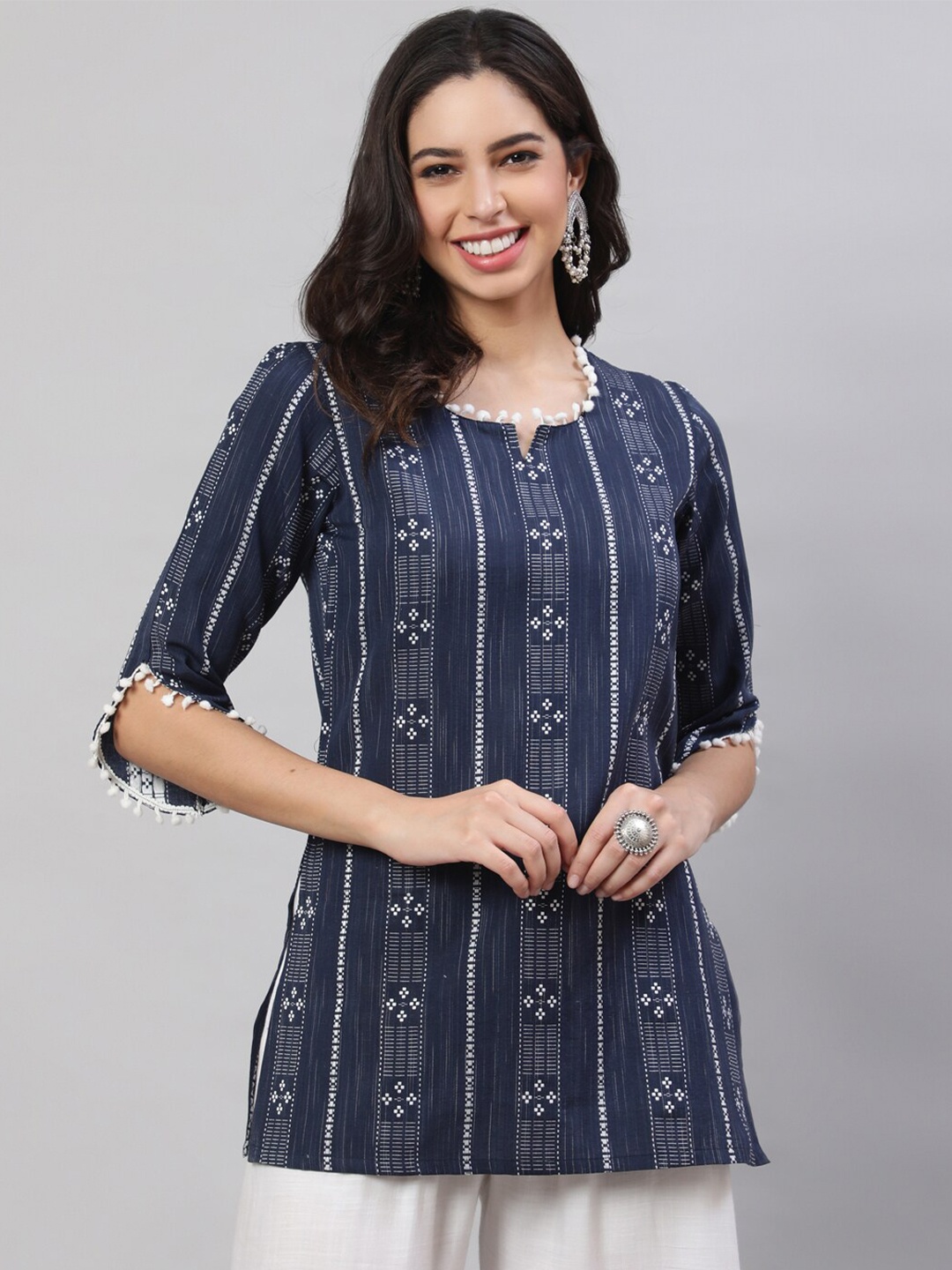 

AKIMIA Striped Pure Cotton Straight Kurti, Navy blue