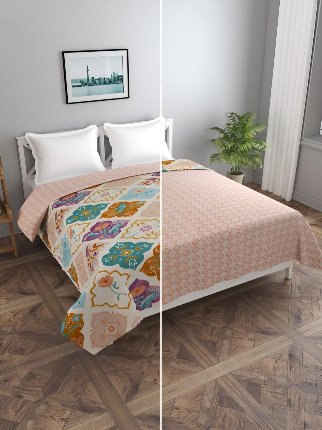 

BREVARD Beige & Purple Printed Reversible Double Queen Duvet Cover