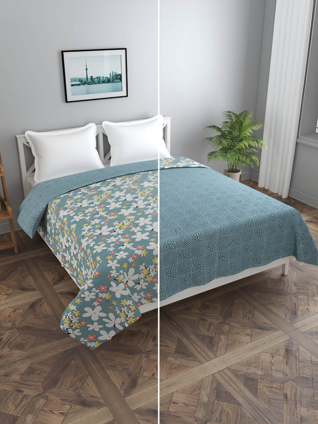 

BREVARD Grey & White Printed Reversible Double Queen Duvet Cover