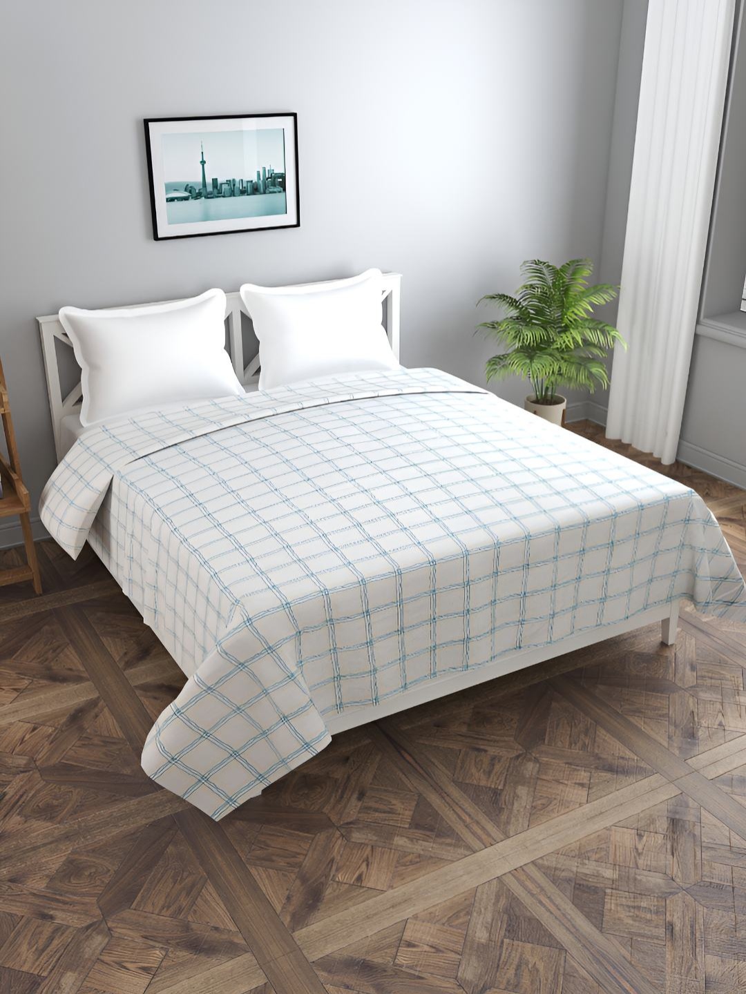 

BREVARD Green Checked Double Queen Duvet Cover