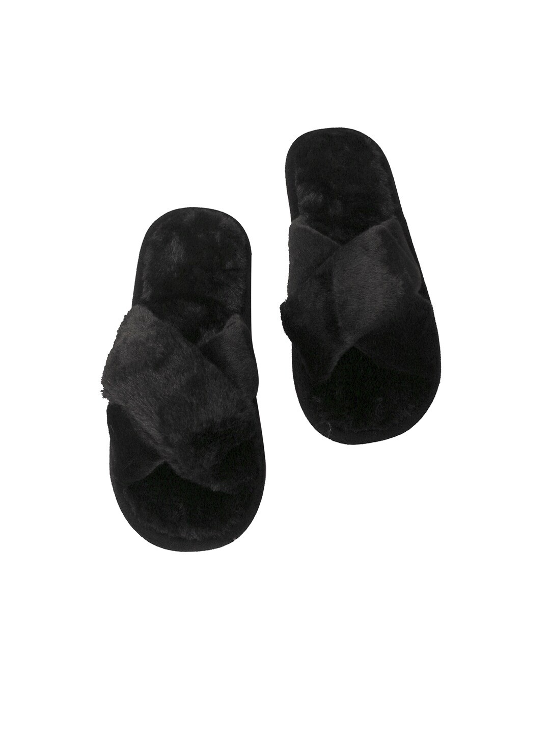 

Miscreef Women Cross Strap Warm Winter Fur Room Slippers, Black