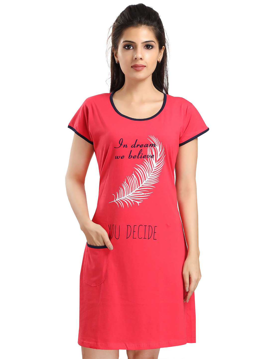 

ATTEMPT Typography Printed T-shirt Nightdress, Pink