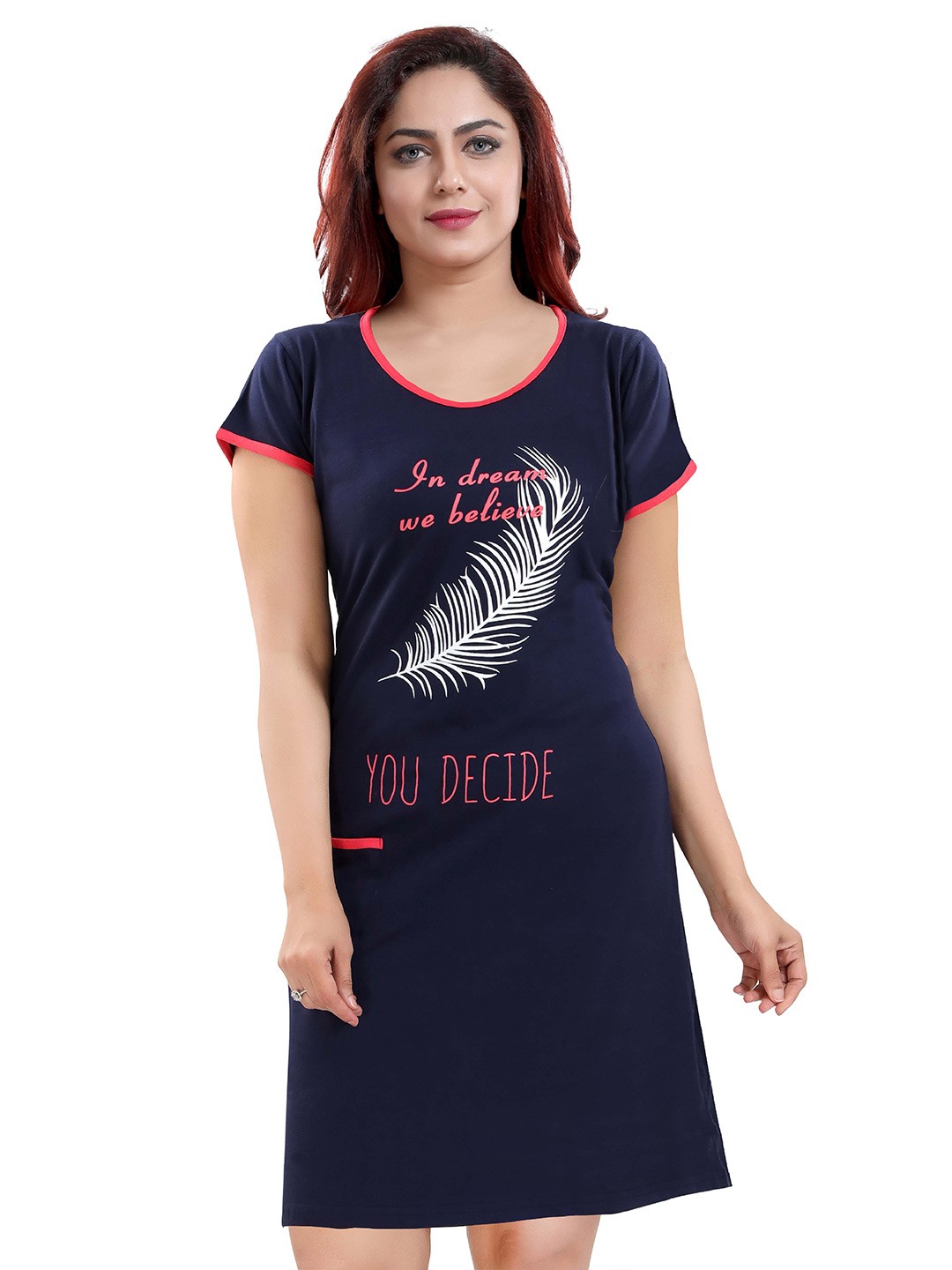 

ATTEMPT Typography Printed T-shirt Nightdress, Navy blue