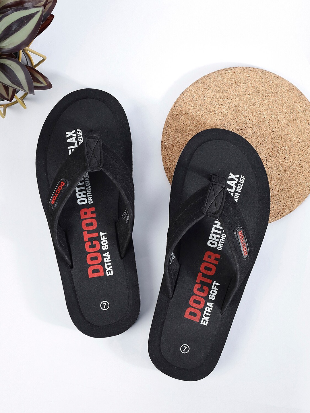 

DOCTOR EXTRA SOFT Men Non-Allergenic Sweat Wicking Anti-Skid Thong Flip-Flops, Black
