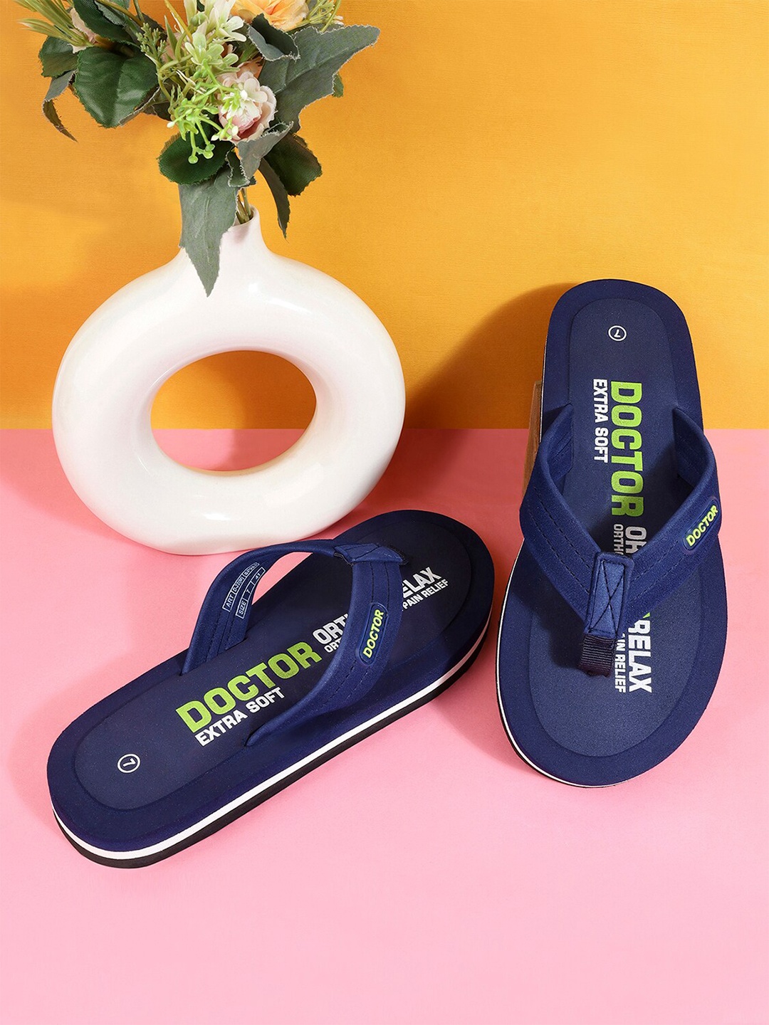 

DOCTOR EXTRA SOFT Men Non-Allergenic Sweat Wicking Anti-Skid Thong Flip-Flops, Navy blue