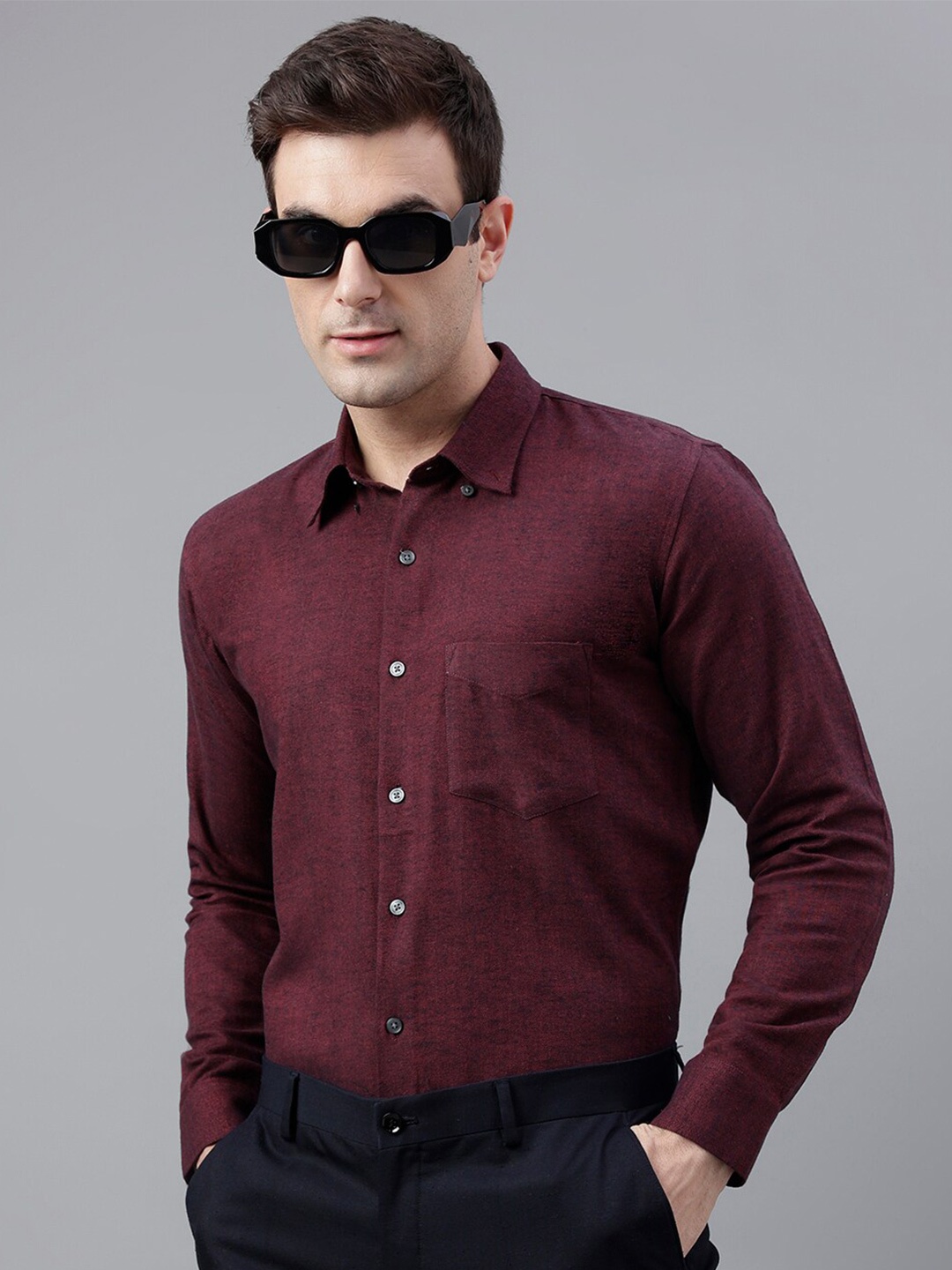 

Hancock Slim Fit Flannel Button-Down Collar Long Sleeves Pure Cotton Formal Shirt, Burgundy