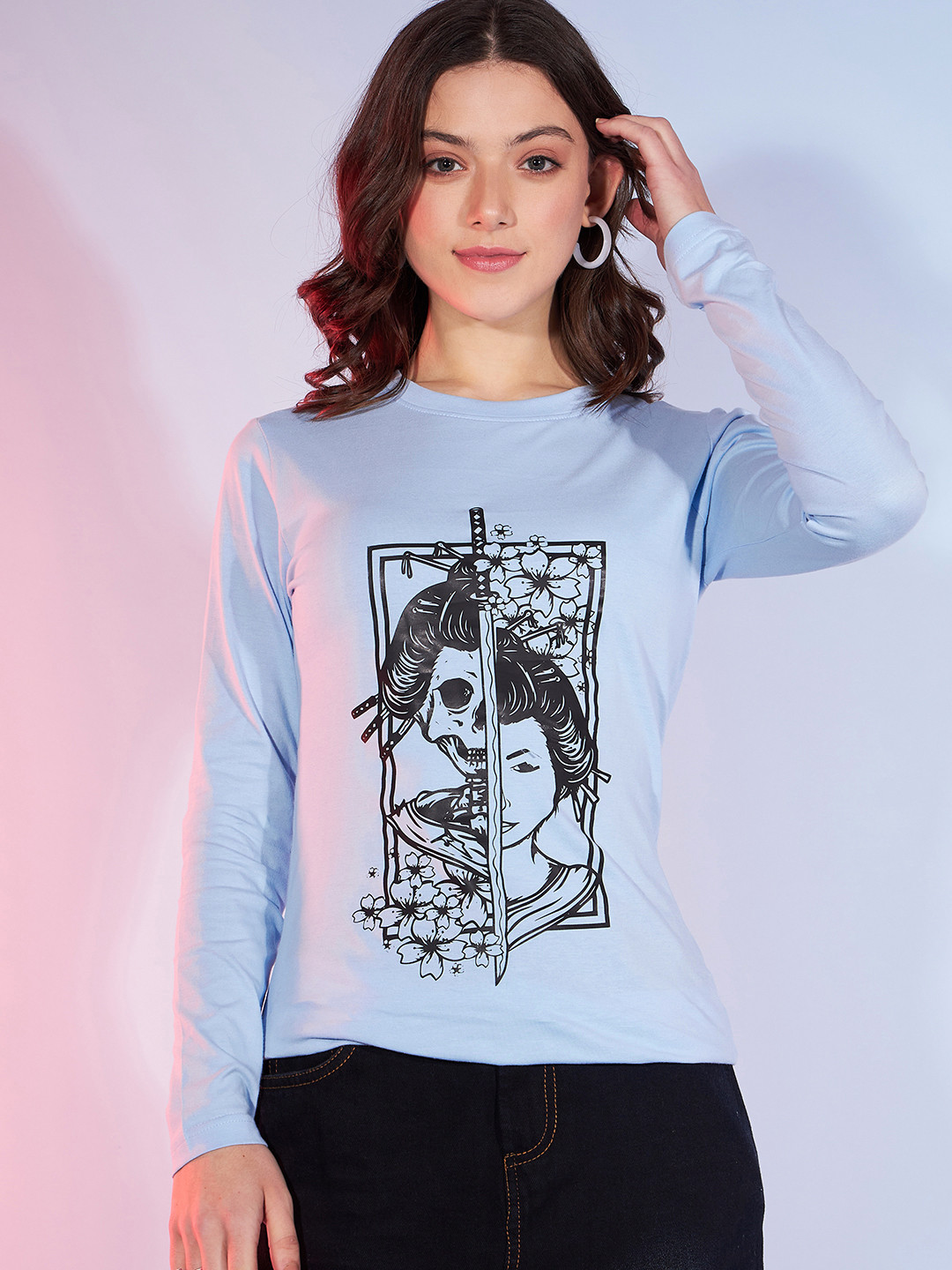 

DressBerry Blue Graphic Printed Pure Cotton T-shirt