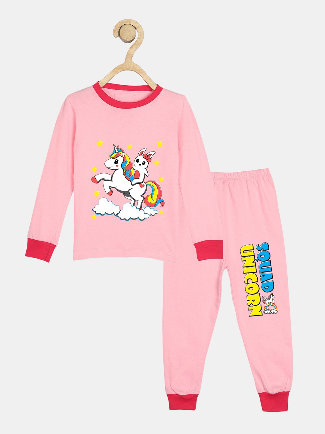 

Wyld Sprog Girls Graphic Printed Pure Cotton T-shirt With Trousers, Pink