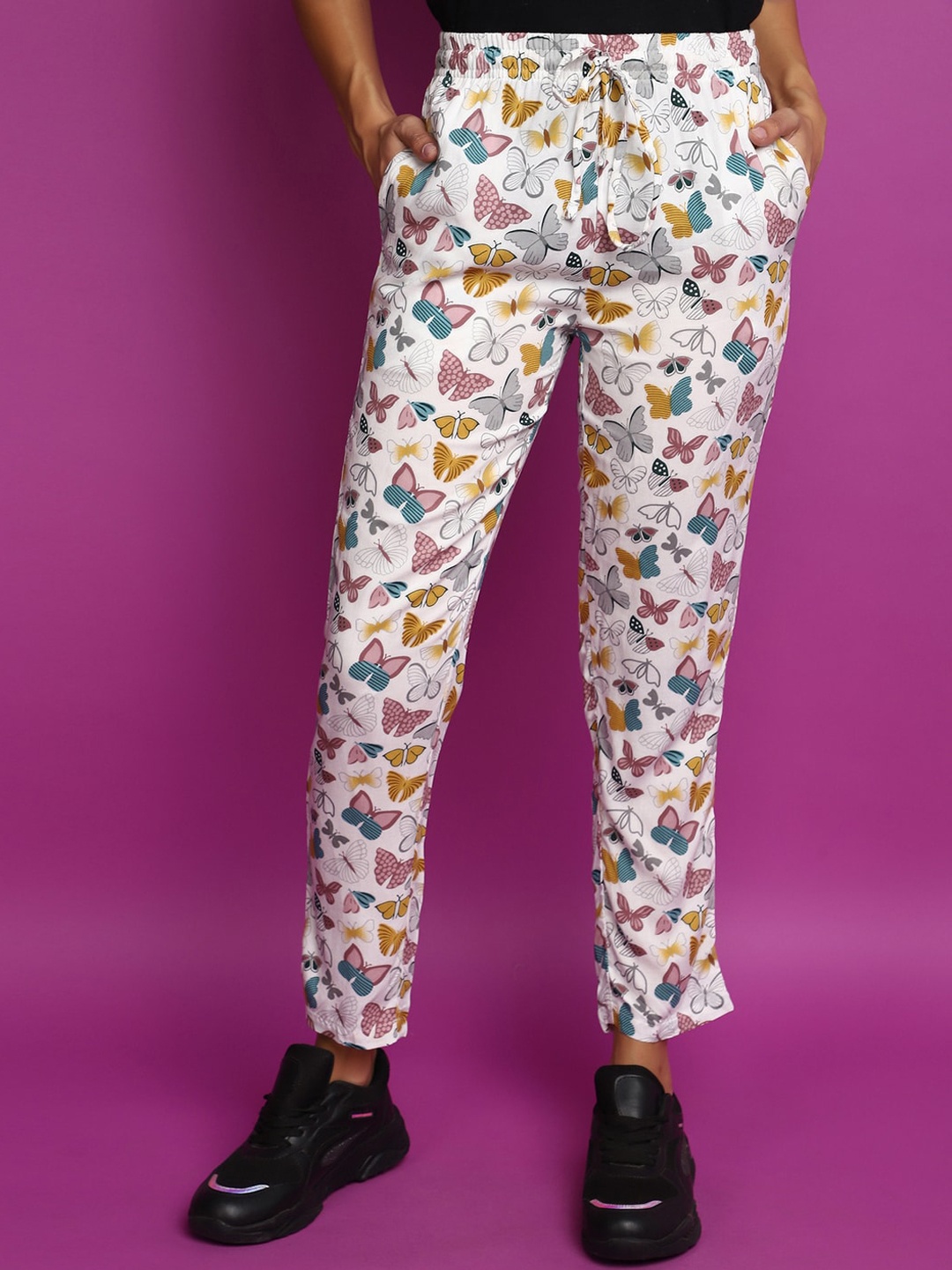 

V-Mart Women Conversational Printed Mid-Rise Track Pants, White