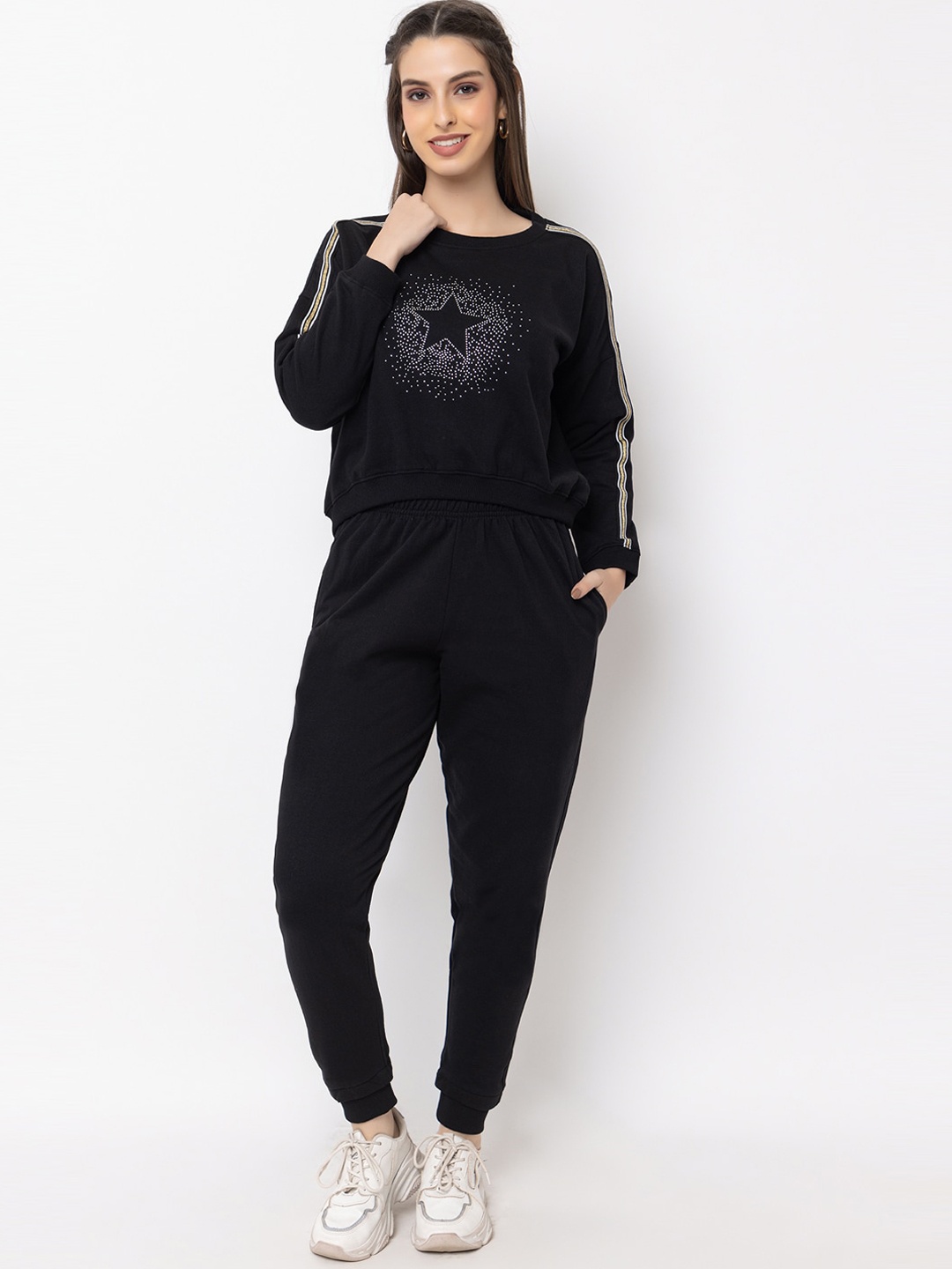 

KEIKO Embellished Cotton Mid-Rise Tracksuit, Black