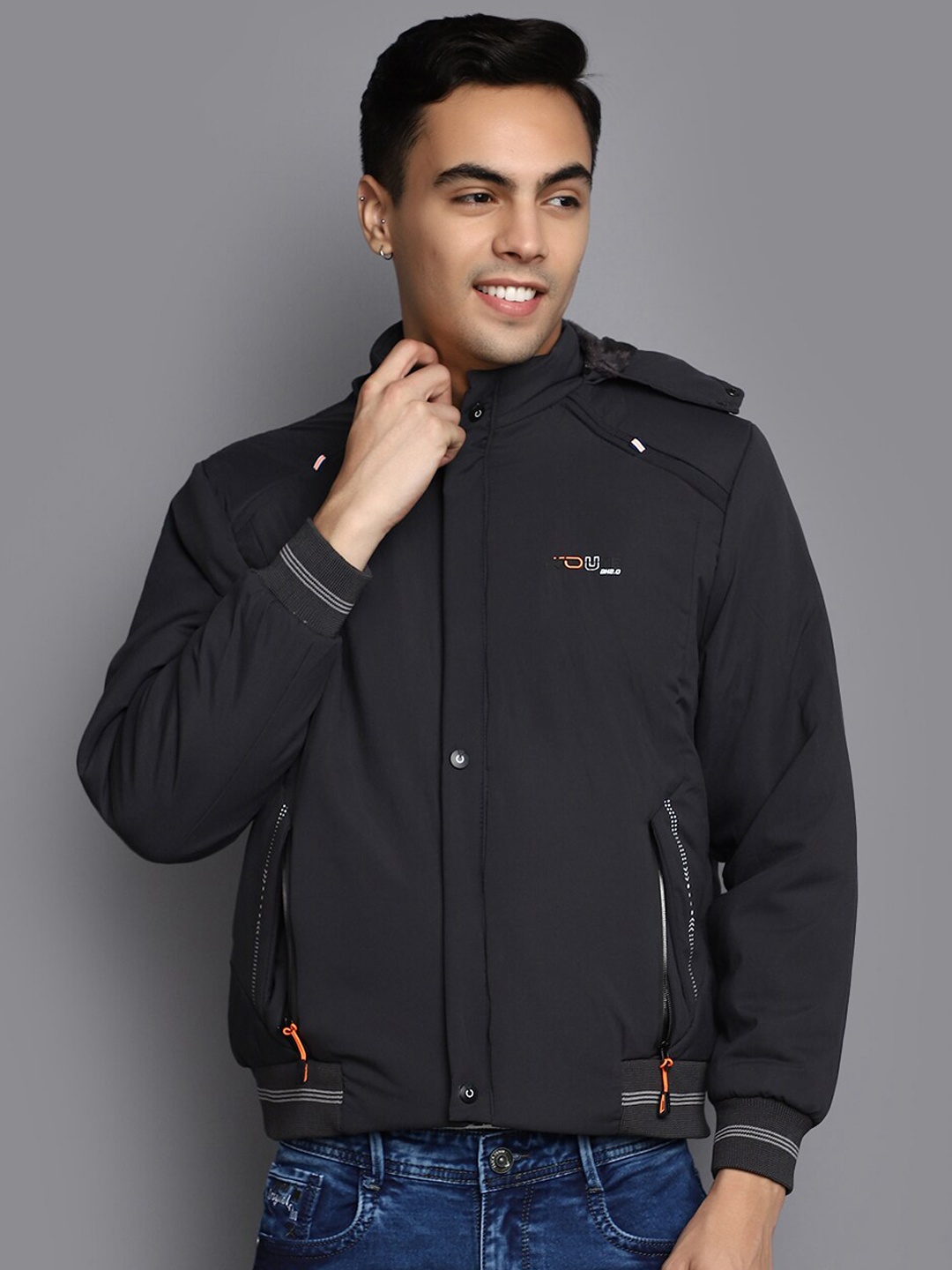 

V-Mart Hooded Lightweight Bomber Jacket, Black