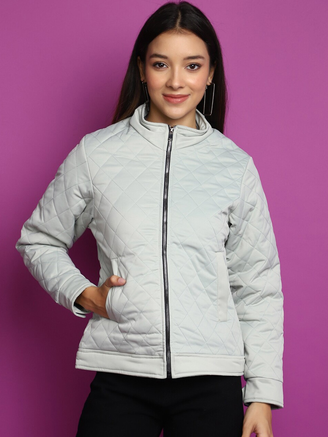 

V-Mart Mock Collar Lightweight Crop Puffer Jacket, Green