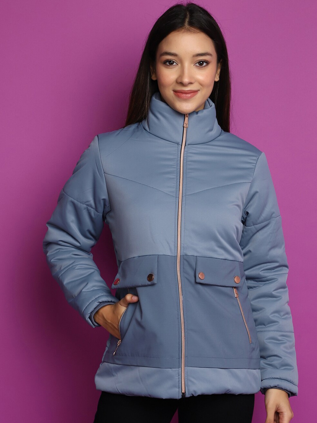 

V-Mart Stand Collar Lightweight Longline Padded Jacket, Blue