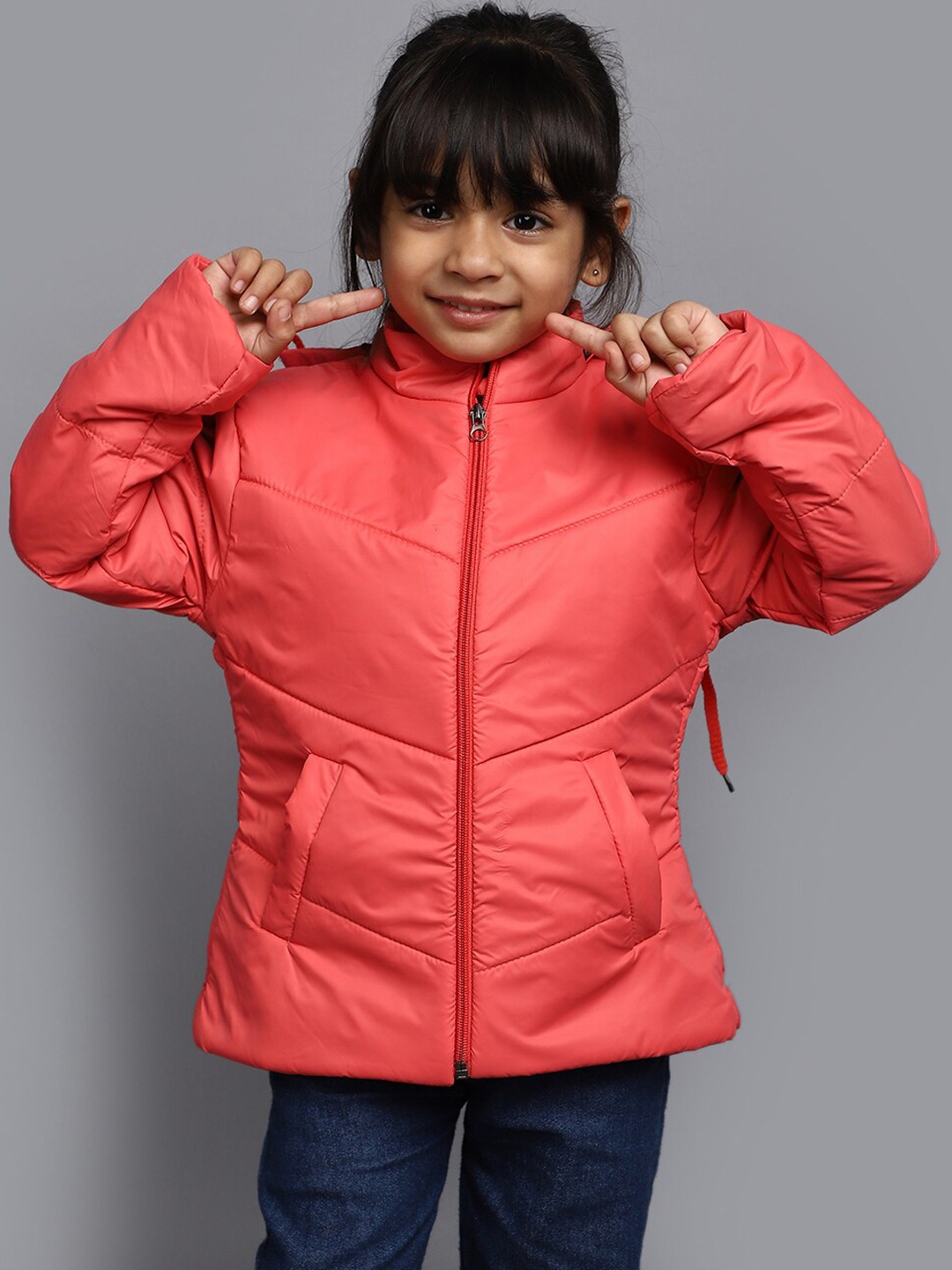 

V-Mart Girls Lightweight Hooded Cotton Longline Puffer Jacket, Orange