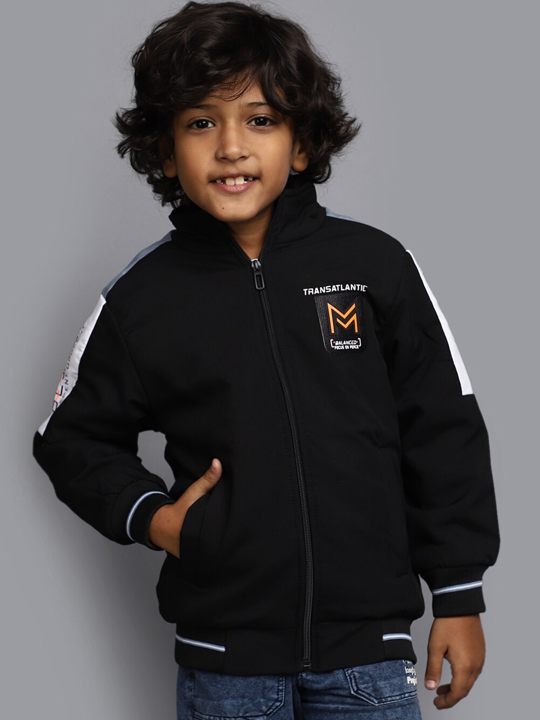 

V-Mart Boys Printed Lightweight Cotton Hooded Bomber Jacket, Black