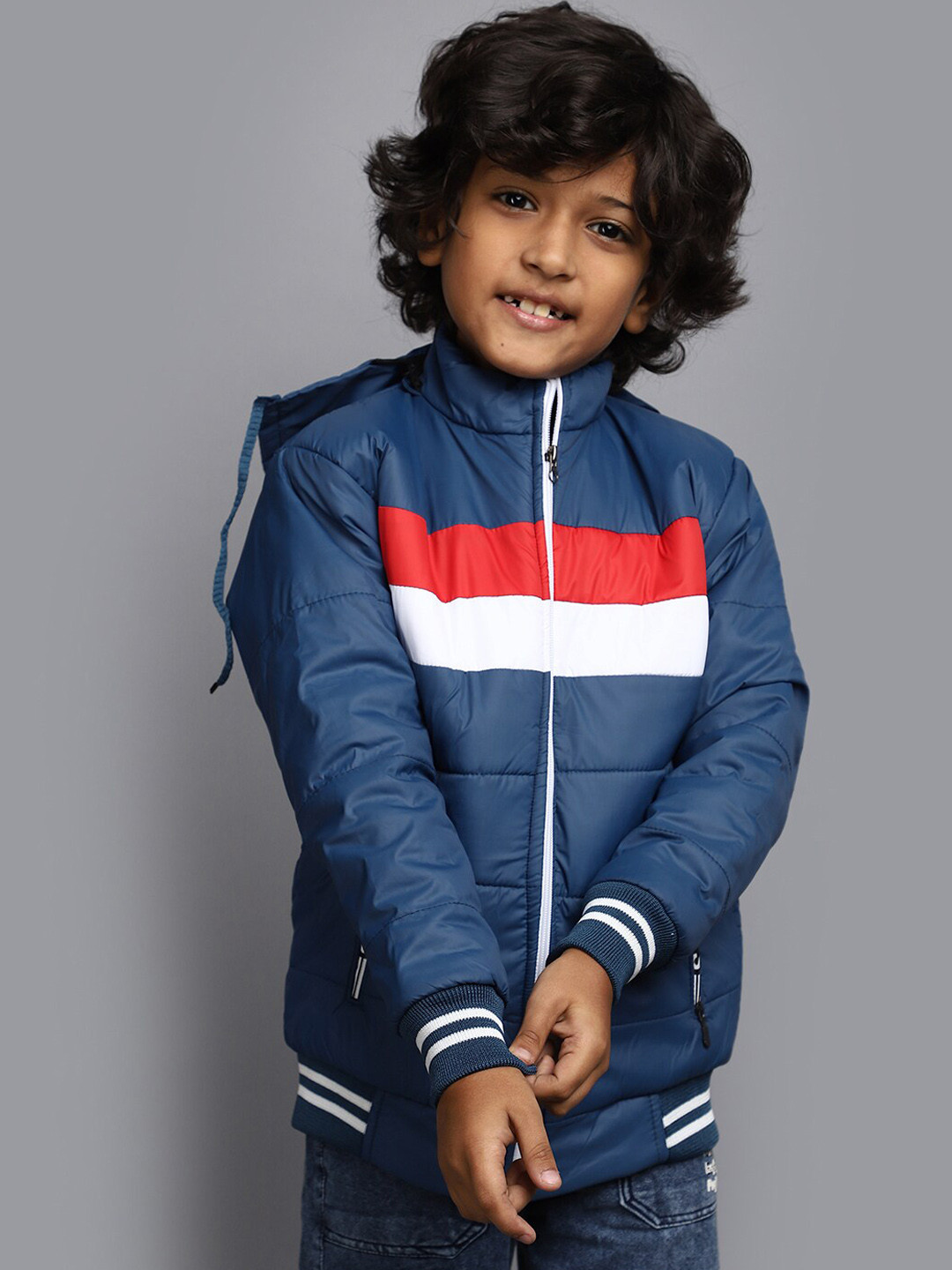 

V-Mart Boys Colourblocked Lightweight Cotton Hooded Puffer Jacket, Teal