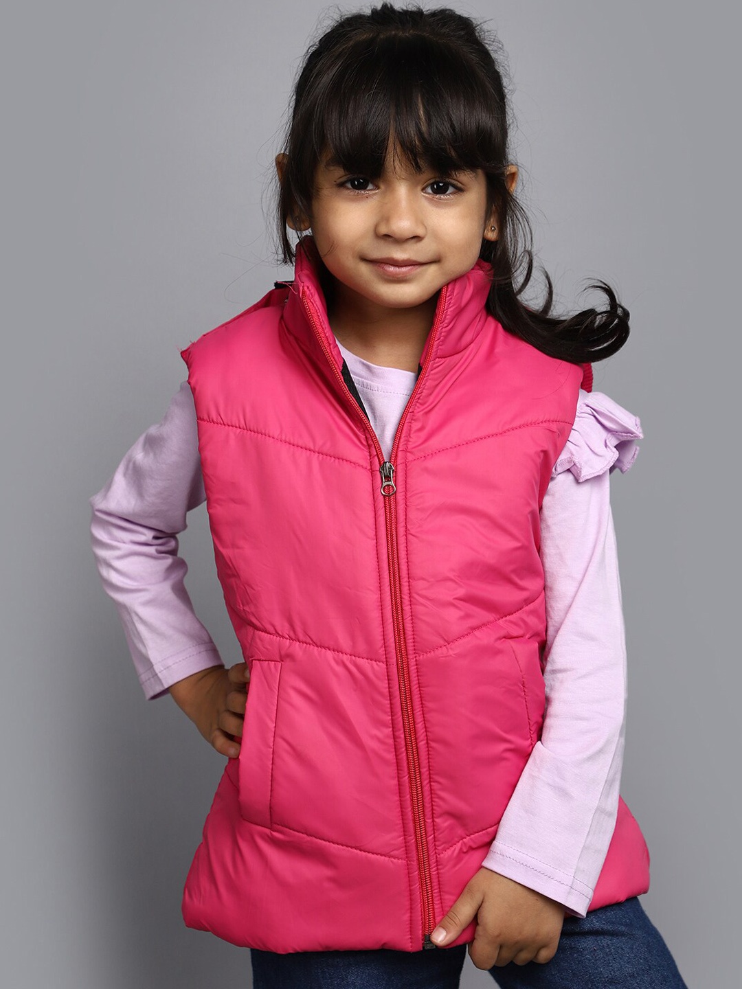 

V-Mart Girls Sleeveless Hooded Cotton Lightweight Puffer Jacket, Fuchsia