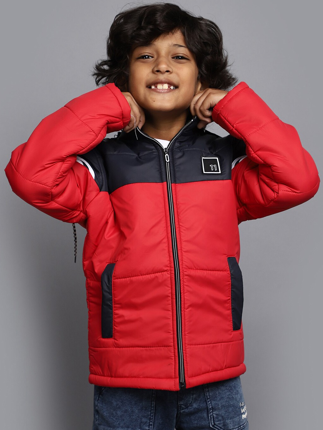 

V-Mart Boys Colorblocked Hooded Lightweight Cotton Padded Jacket, Red
