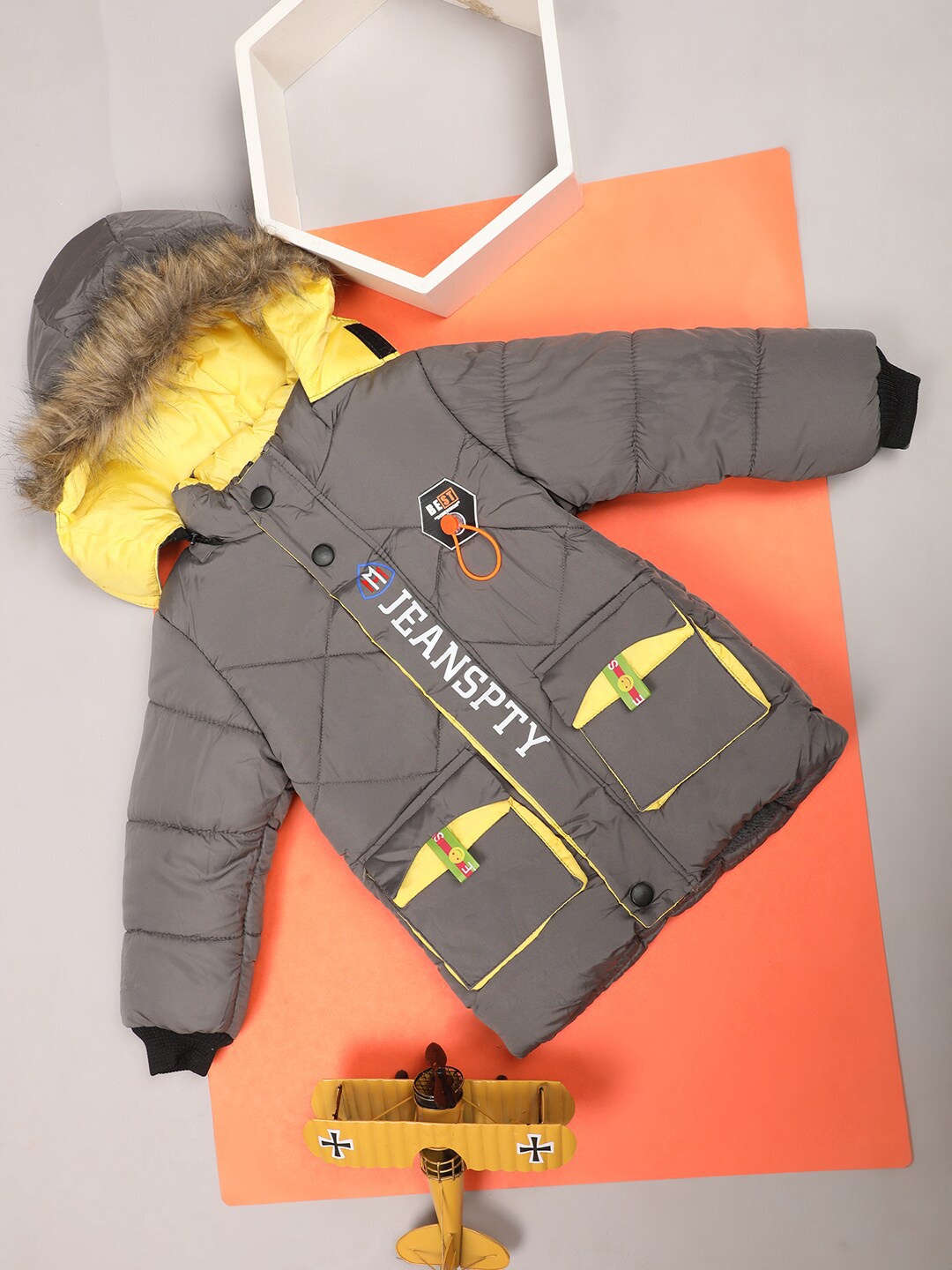 

V-Mart Boys Hooded Lightweight Faux Fur Trim Detail Cotton Parka Jacket, Grey