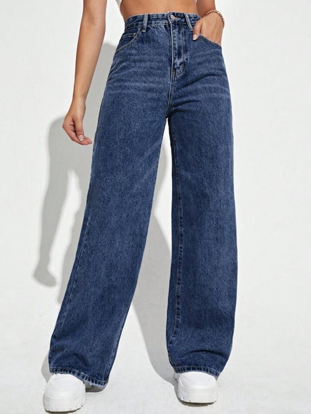 

Next One Women Smart Wide Leg High-Rise Clean Look Stretchable Jeans, Blue
