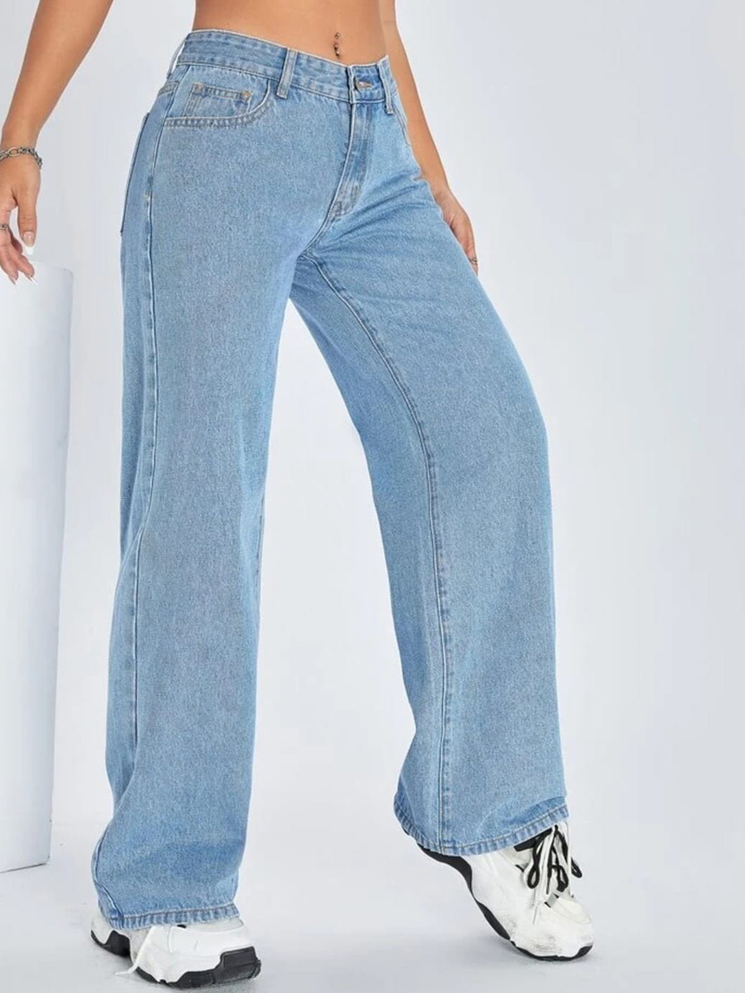 

Next One Women Blue Smart Wide Leg High-Rise Clean Look Stretchable Jeans